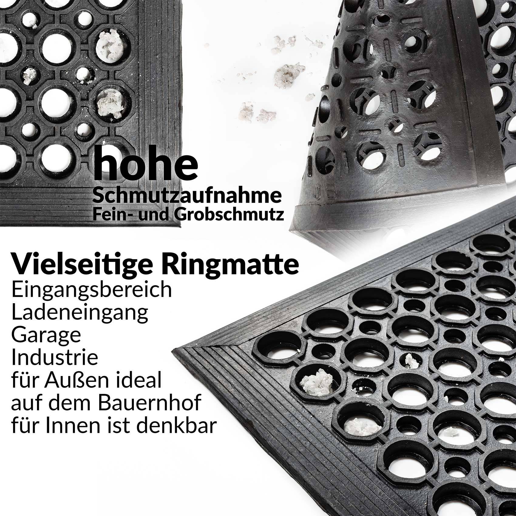 Ringgummimatte Fußabtreter Ringmatte Schwarz 60x90cm 14mm mit Umrandung