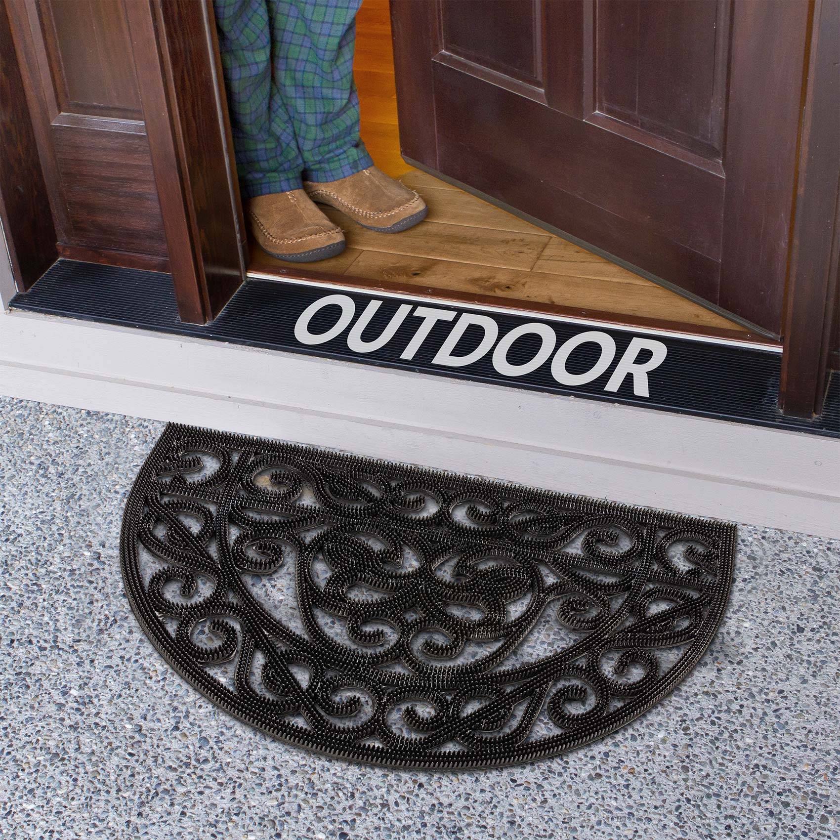 Gummimatte Türvorleger Fußabtreter mit Noppen Schwarz 45x75cm D-Form Modell Iron