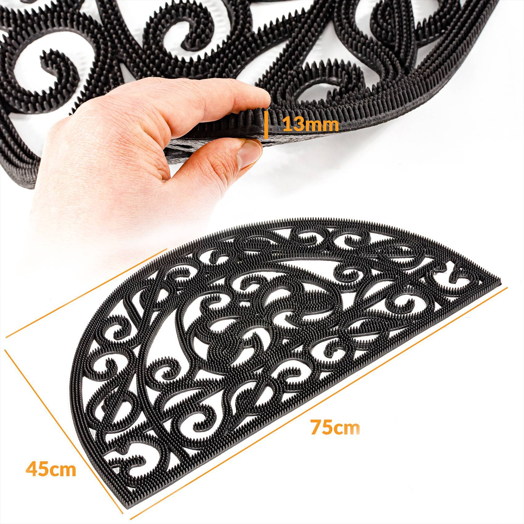 Gummimatte Türvorleger Fußabtreter mit Noppen Schwarz 45x75cm D-Form Modell Iron