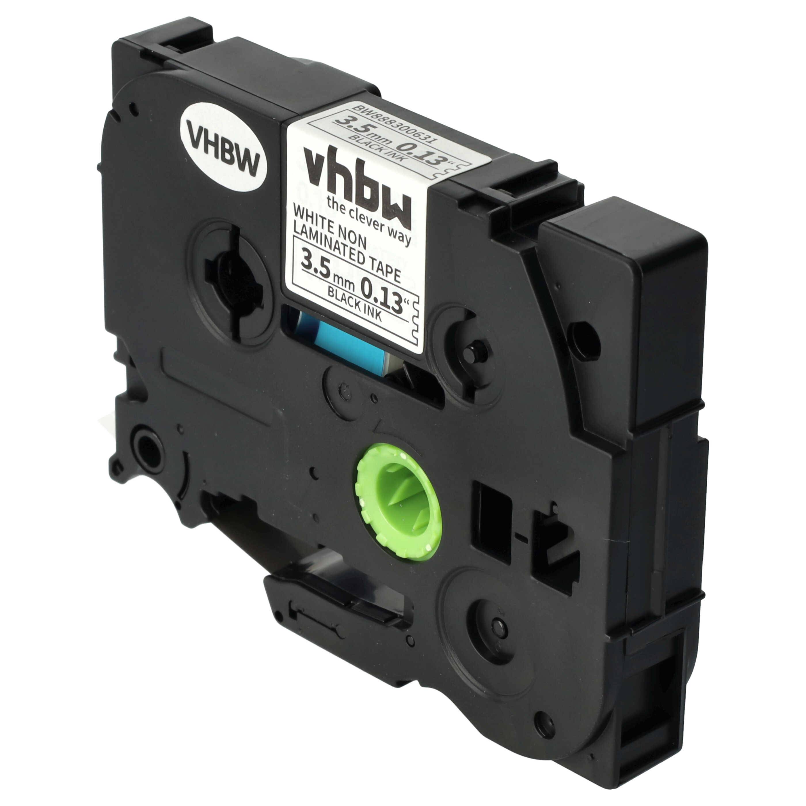 vhbw Schriftband-Kassette kompatibel mit Brother PT D410, D200BWV, D450VP, D210, D400, D400VP, D410VP Etiketten-Drucker 8m x 3,5mm Schwarz auf Weiß