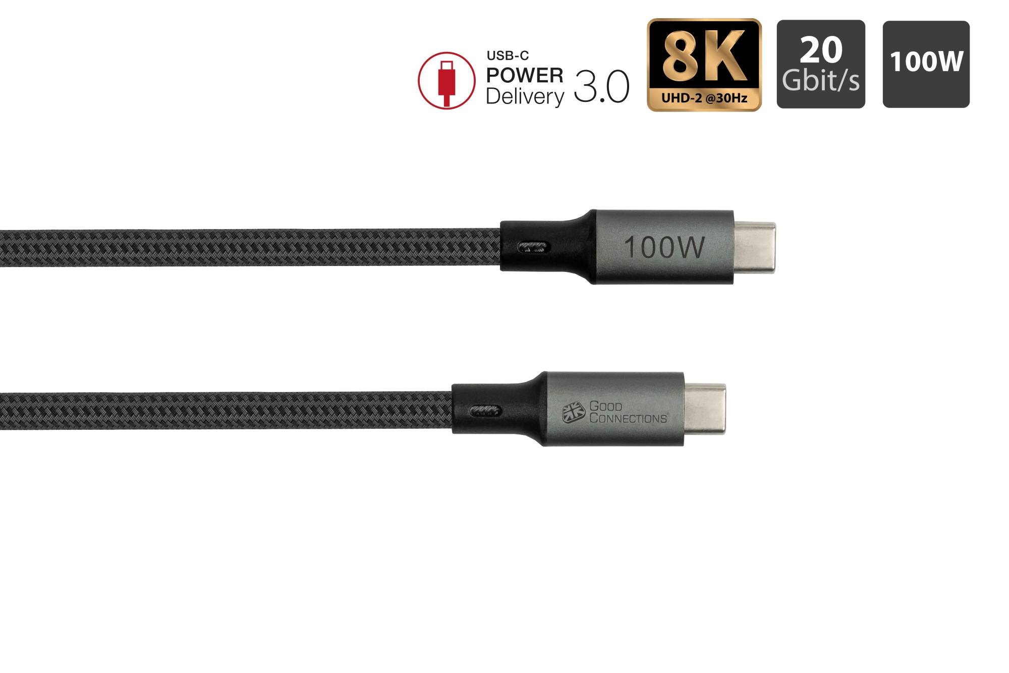 USB 4.0 Gen. 2x2 Kabel (20GBit/s, 100W, 8K@30Hz), USB-C™ Stecker an USB-C™ Stecker, anthrazit, 1m, Good Connections®