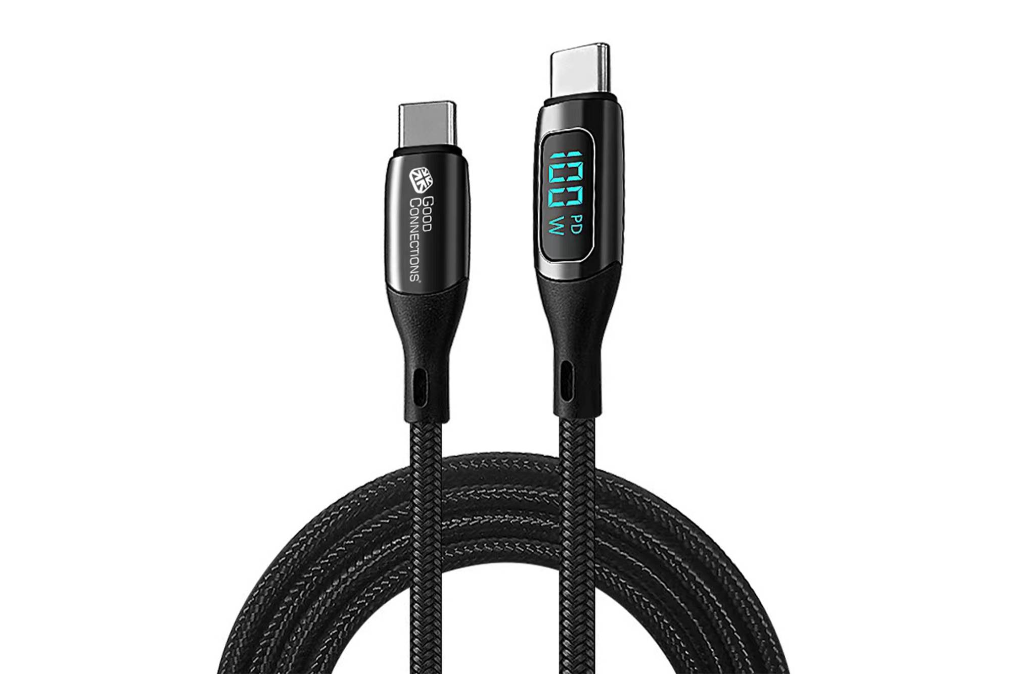 USB 2.0 Lade- und Datenkabel (100W) mit Digitalanzeige, USB-C™ Stecker an USB-C™ Stecker, schwarz, 1m