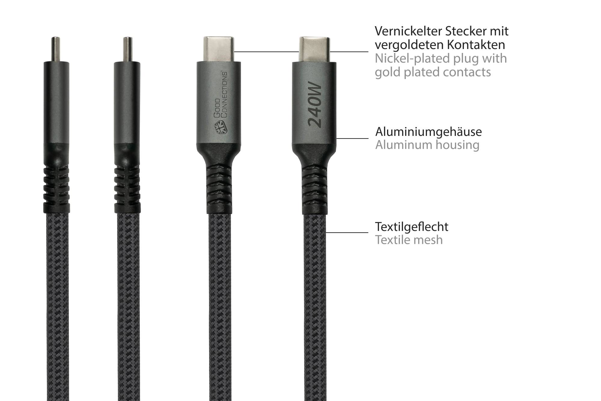 USB 2.0 Lade- und Datenkabel (240W), USB-C™ Stecker an USB-C™ Stecker, anthrazit, 0,5m
