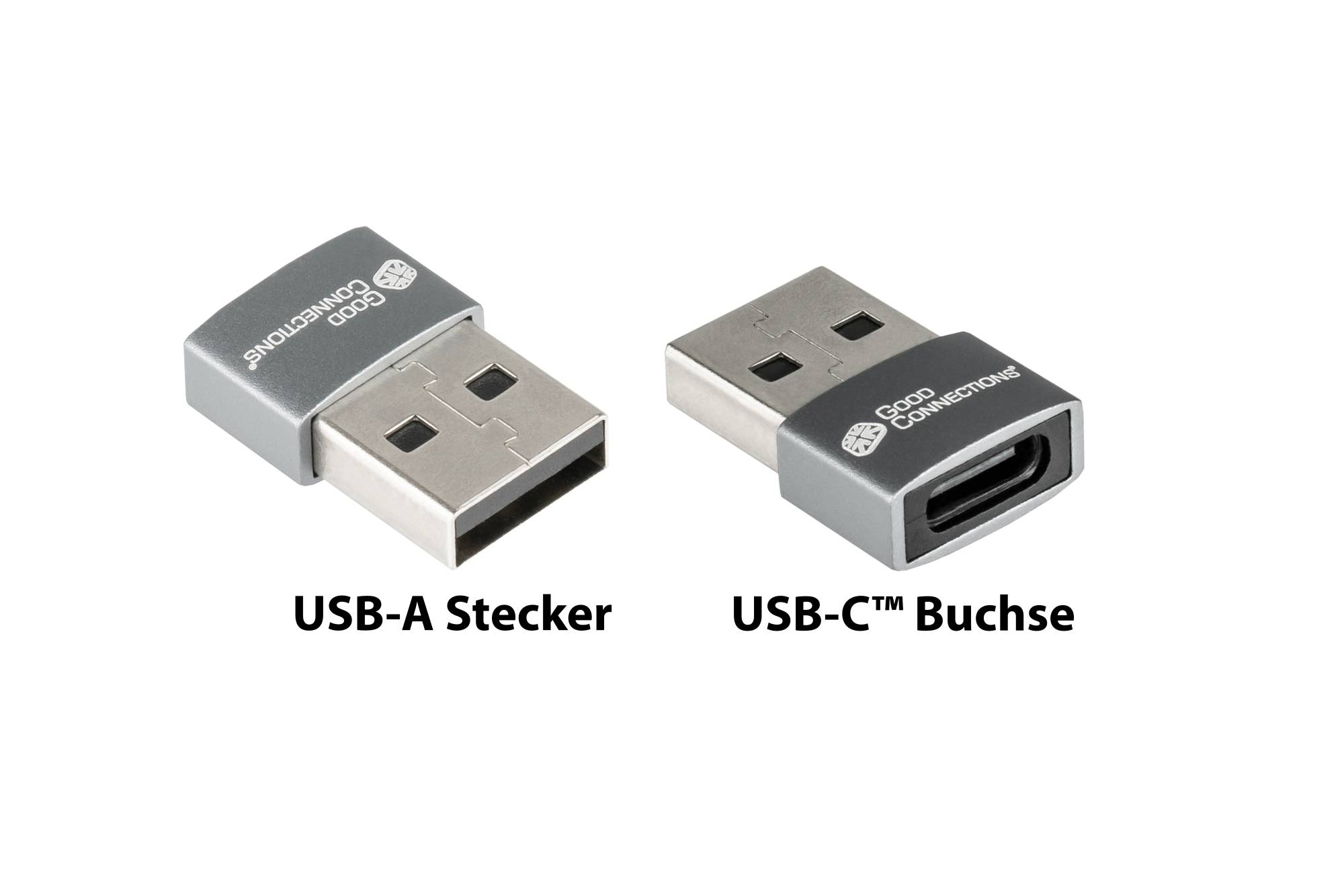 Adapter USB 2.0 Stecker A an USB-C™ Buchse, Aluminiumgehäuse, grau