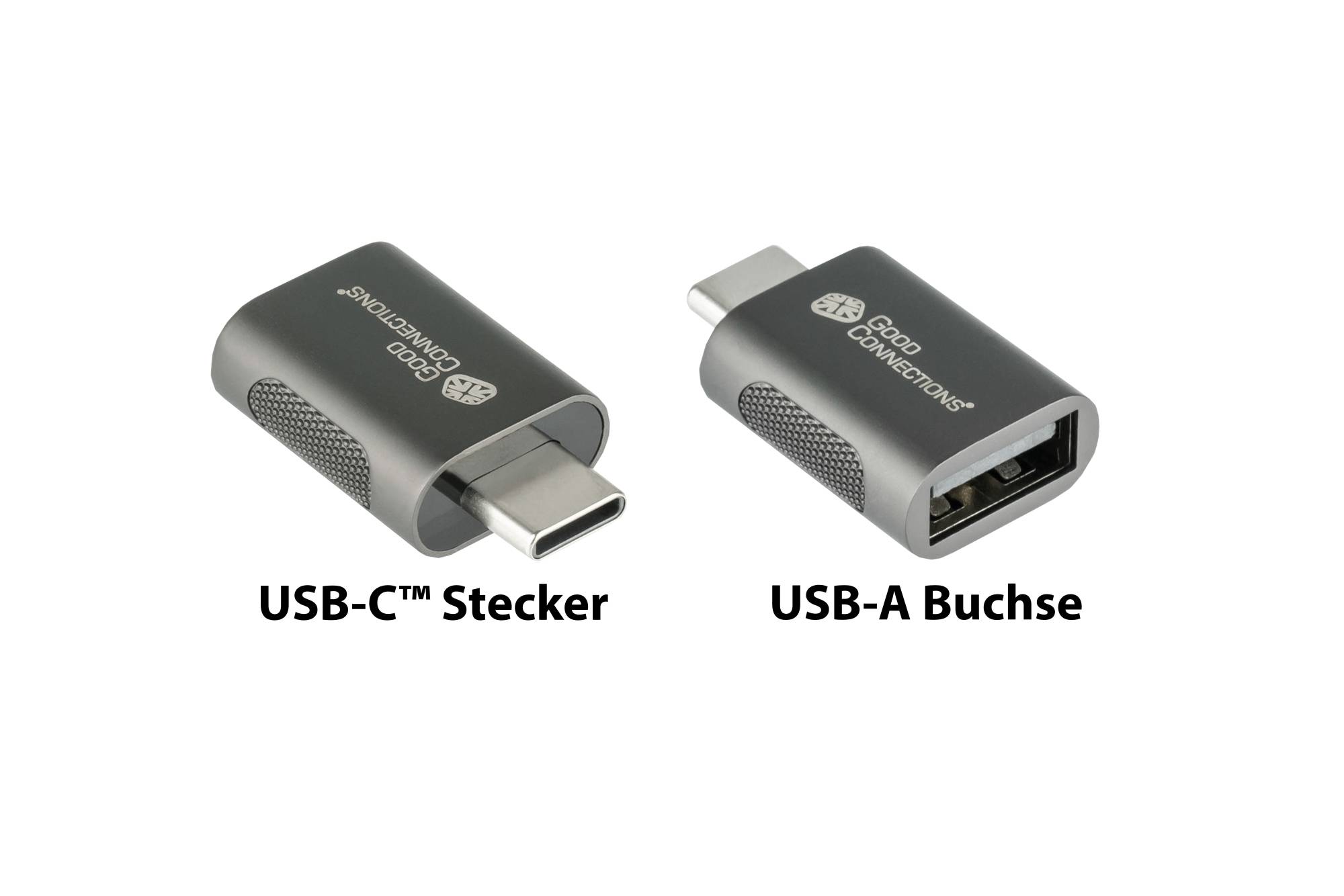 Adapter USB 3.2 Gen.1 / USB 3.0 Stecker C™ an USB-A Buchse, Metallgehäuse, anthrazit, 2er-Set, Good Connections®