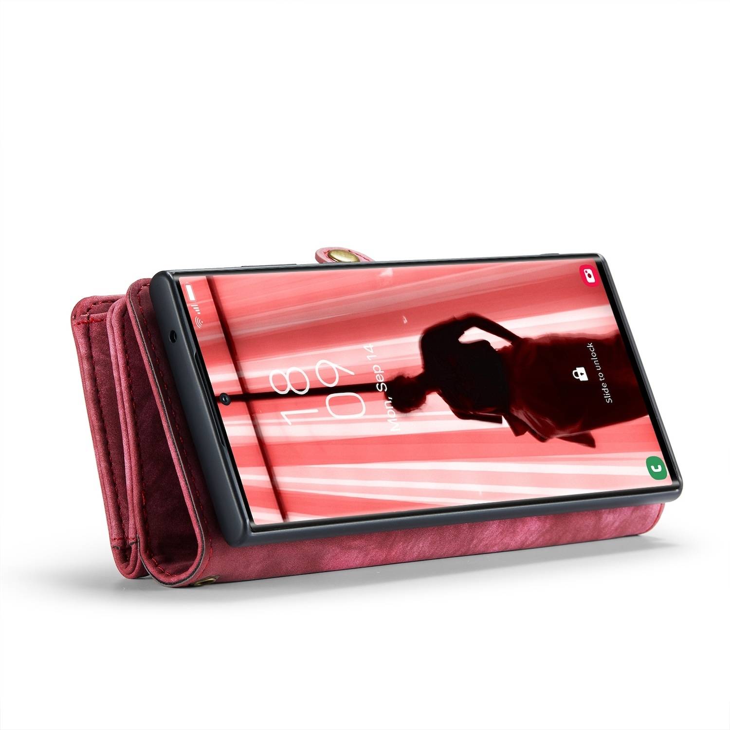 Für Samsung Galaxy S24 Ultra CaseMe Kunstleder Multifunktion Zipper Wallet Tasche Rot