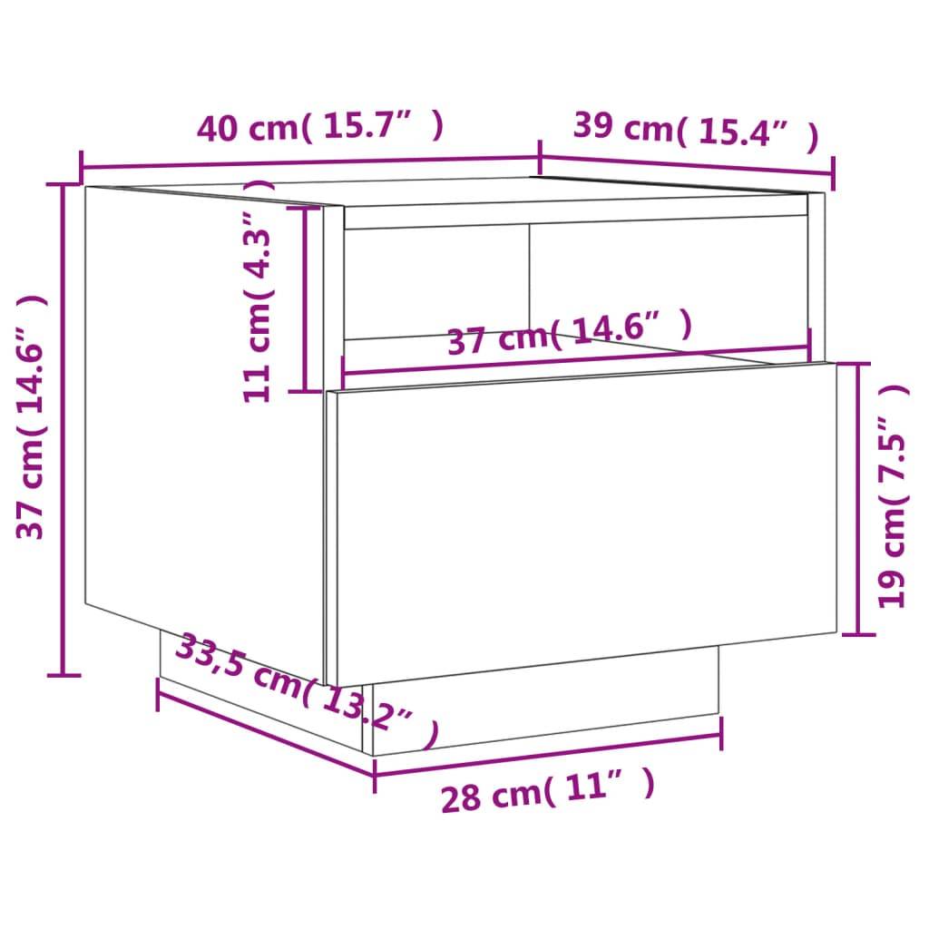 vidaXL Nachttische mit LED-Leuchten 2 Stk. Räuchereiche 40x39x37 cm