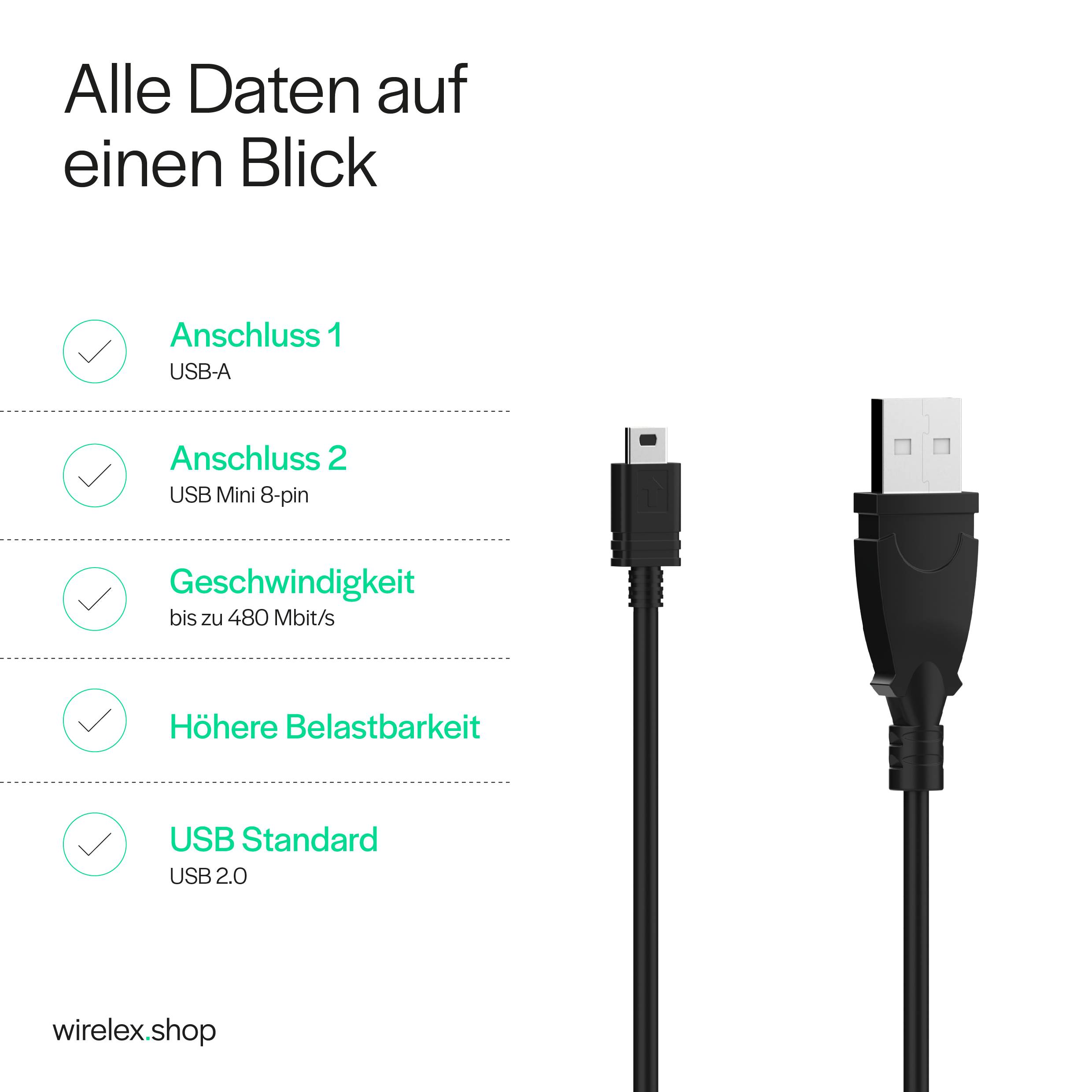 USB 2.0 A Stecker auf Mini USB 2.0-8 pin St. 1,5m