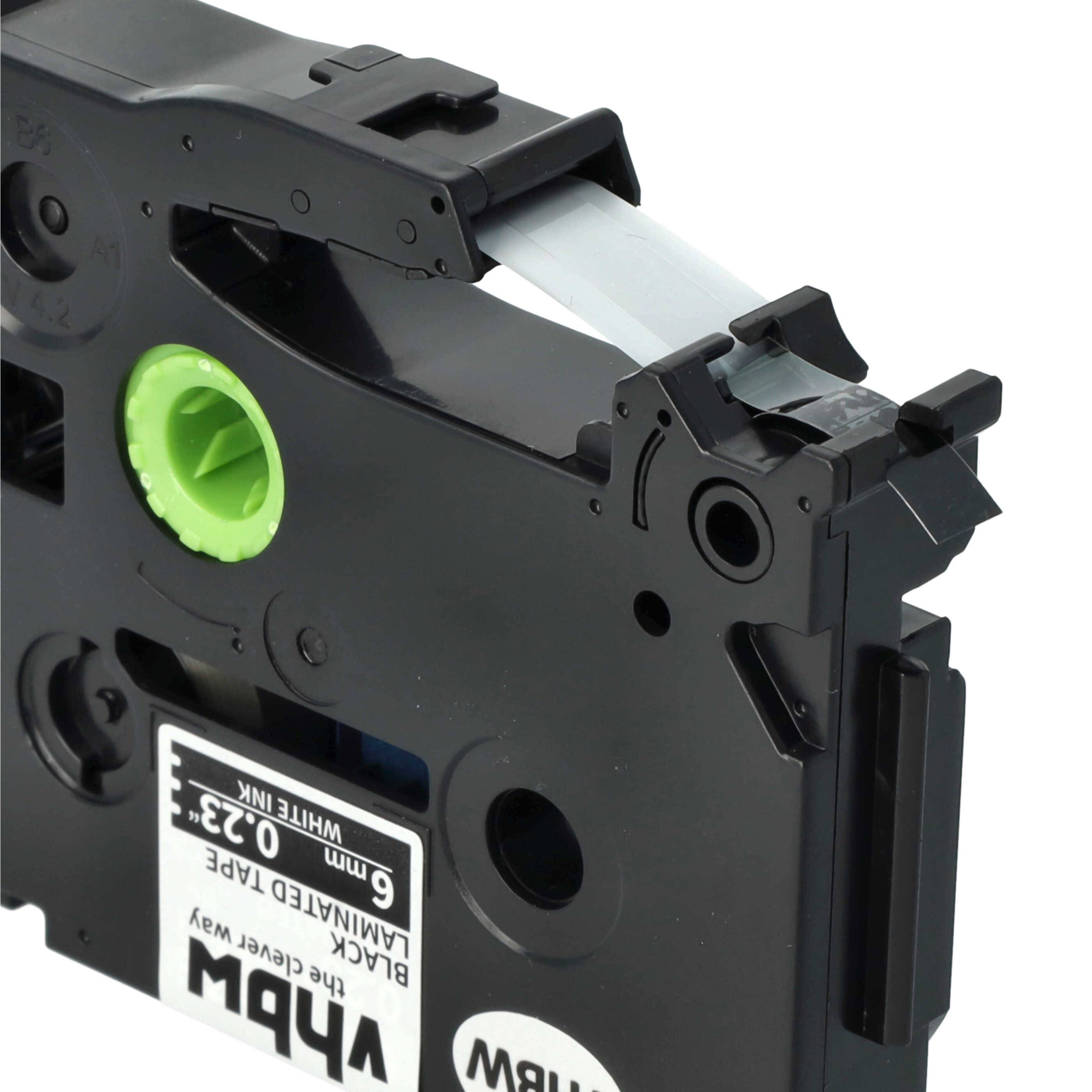 vhbw Schriftband-Kassette kompatibel mit Brother PT H100R, P700 Etiketten-Drucker 8m x 6mm Weiß auf Schwarz