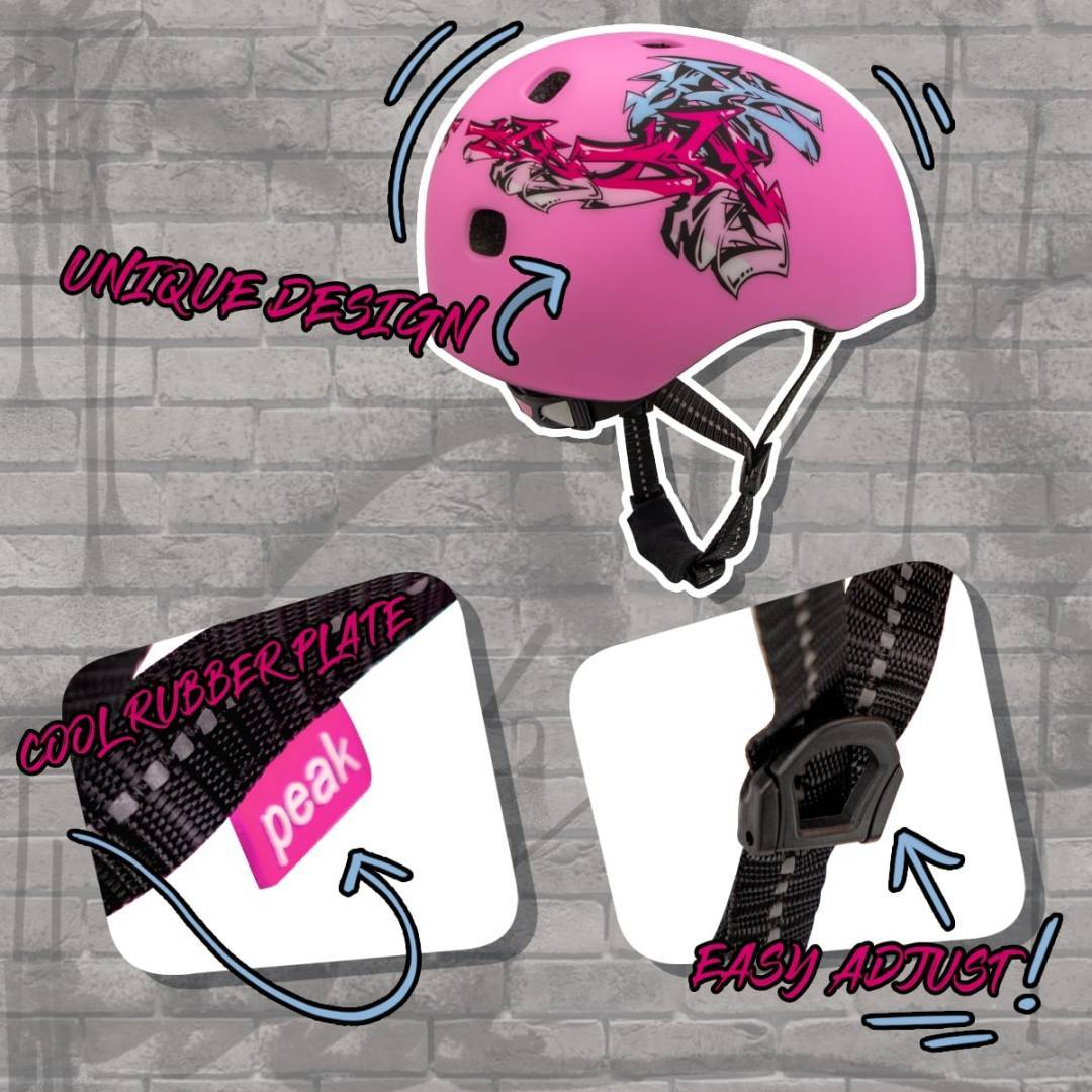 Skater Helm für Teenager und Erwachsene |Pink Grafitti S/M | EN1078 Geprüft