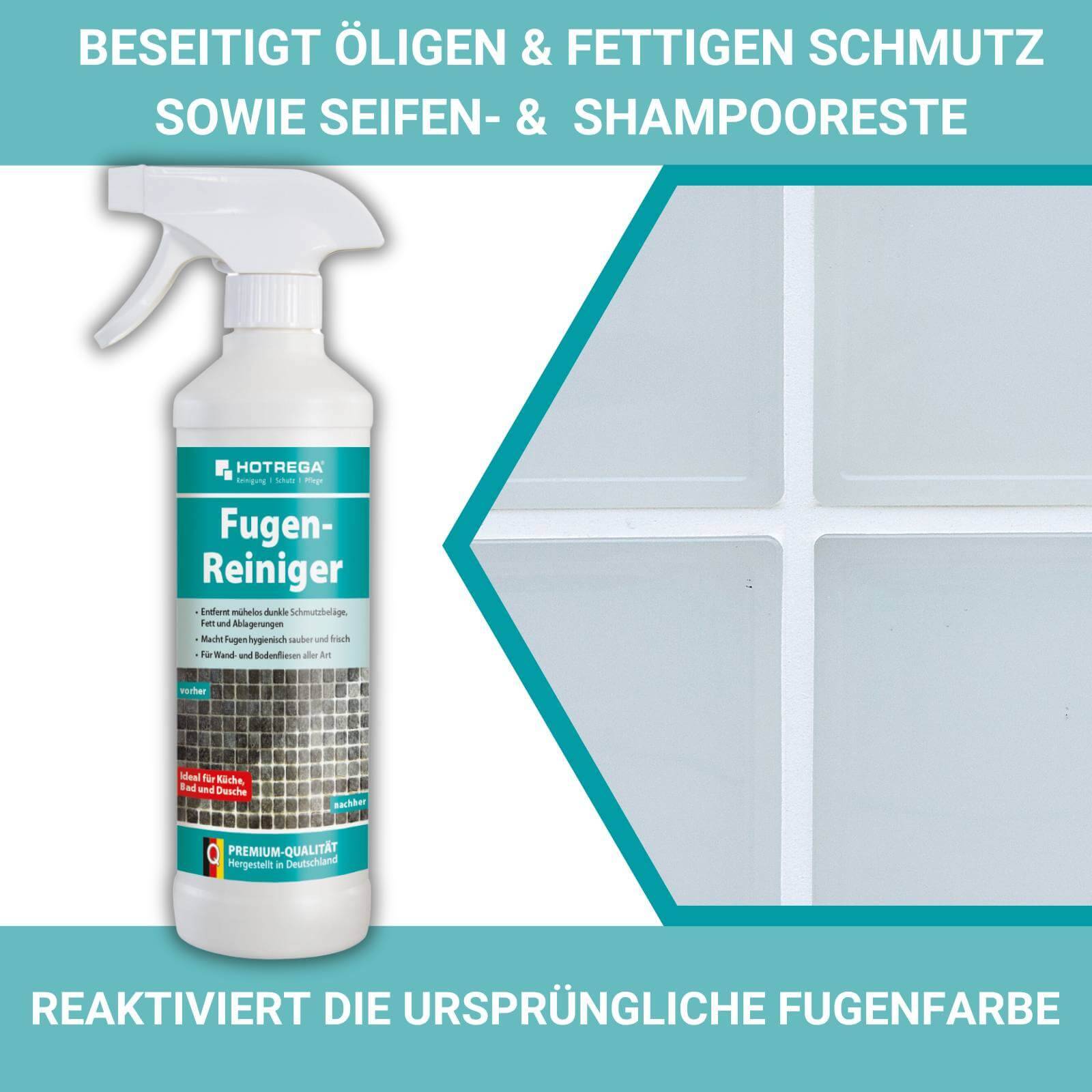 HOTREGA Fugenreiniger 2x 500ml inkl. Microfasertuch, Fugenbürste