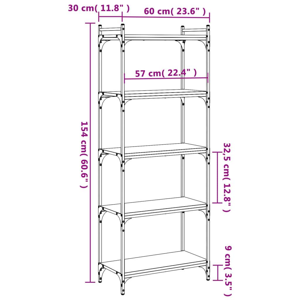 vidaXL Bücherregal 5 Böden Braun Eiche-Optik 60x30x154cm Holzwerkstoff