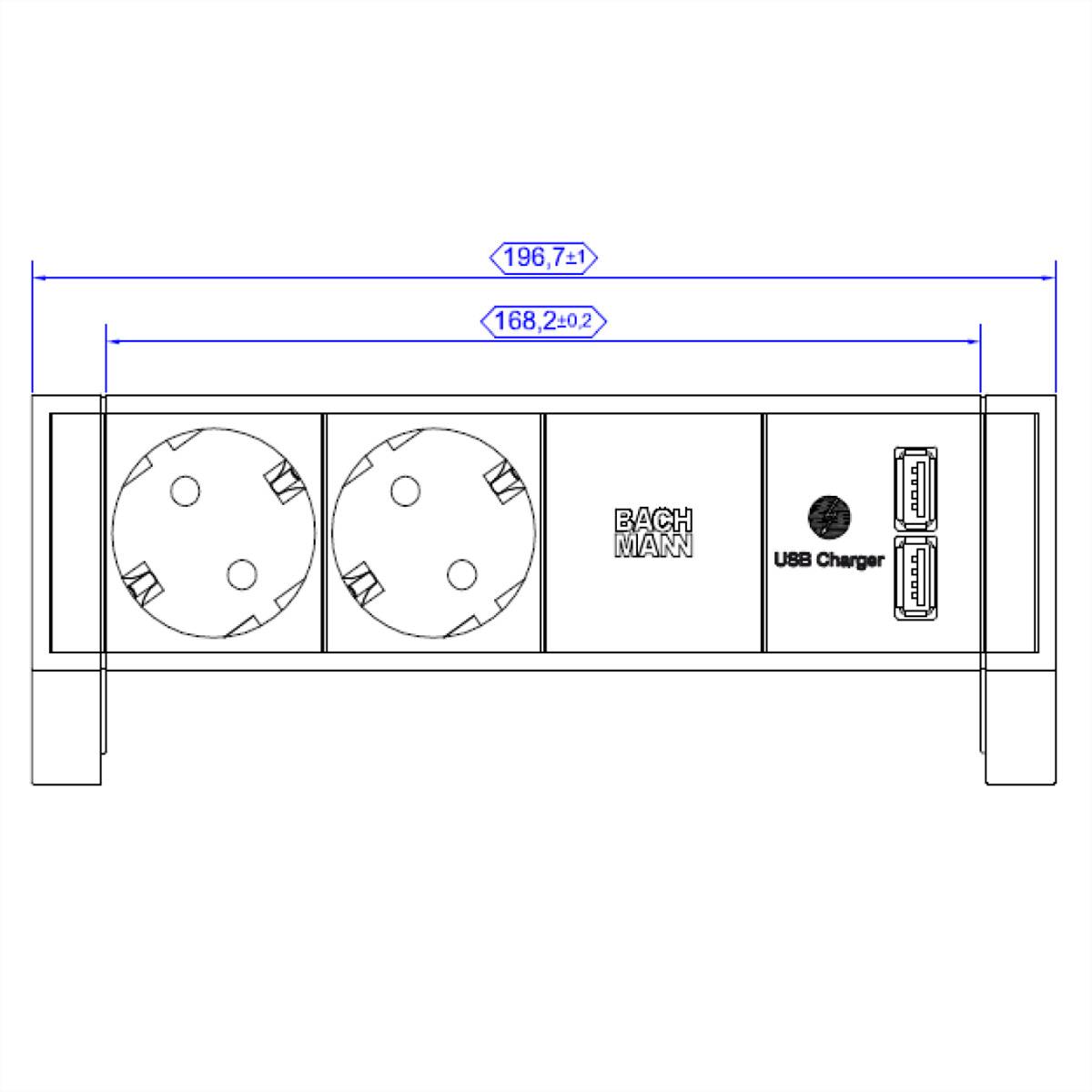 BACHMANN DESK2 2x Schutzkontakt 2x USB A-Charger , GST18 Stecker , weiß, 0,2 m