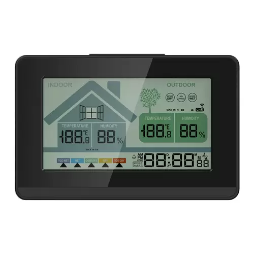 Funk-Wetterstation mit Lüftungsempfehlung 1x Sensor LCD Farb Display Funk-Wetterstation mit Datumsanzeige Digital Schwarz Funkuhr Alarm Snooze Funk-Wetterstation mit Lüftungsempfehlung 1x Sensor LCD Farb Display Funk-Wetterstation mit Datumsanzeige Digital Schwarz Funkuhr Alarm Snooze
