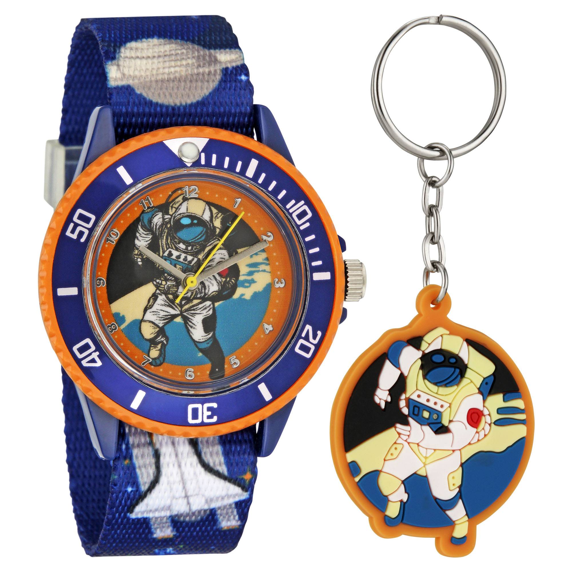 Kinderarmbanduhr mit Textilarmband und Schlüsselanhänger Motiv Astronaut Blau - 2-LD5350-3 Ostergeschenk