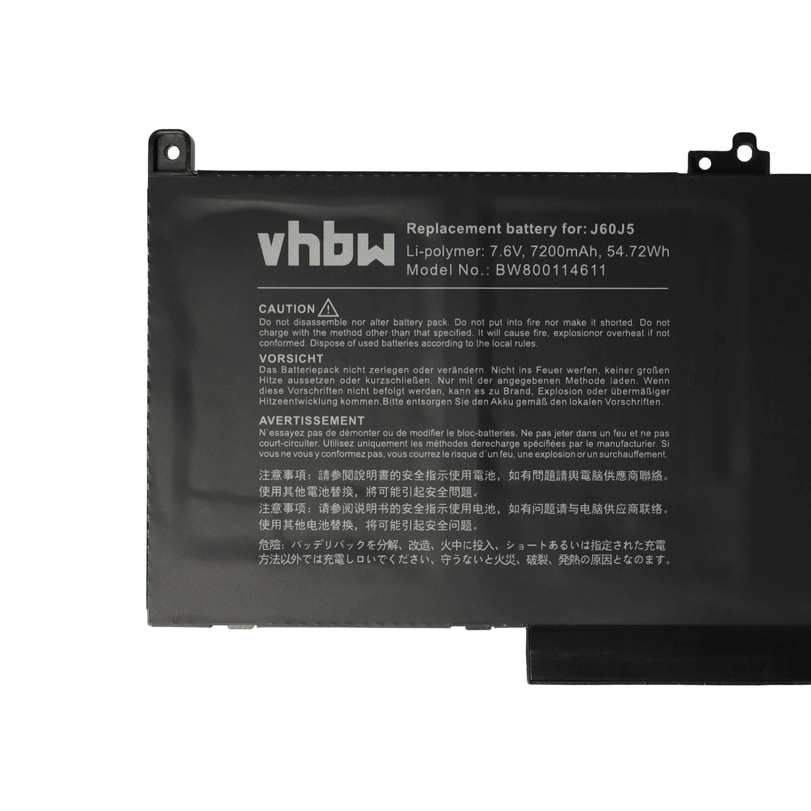 vhbw Akku kompatibel mit Dell Latitude E7270 N002L72701580CN, E7270 N004L72701540CN Notebook (7200 mAh, 7,6 V, Li-Polymer)