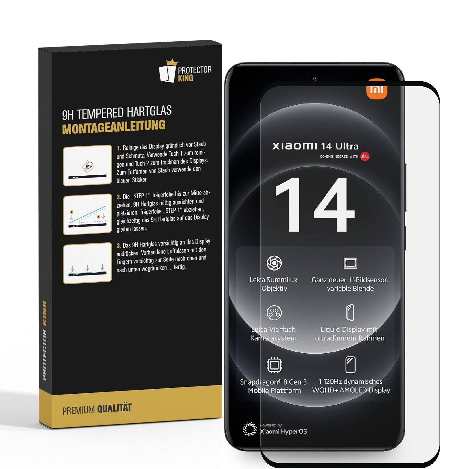 3x 9H Panzerhartglas für Xiaomi 14 Ultra FULL CURVED echtes Tempered 9H Panzerglas Schutzglas Displayschutz Panzerfolie Schutzfolie Screen Protector