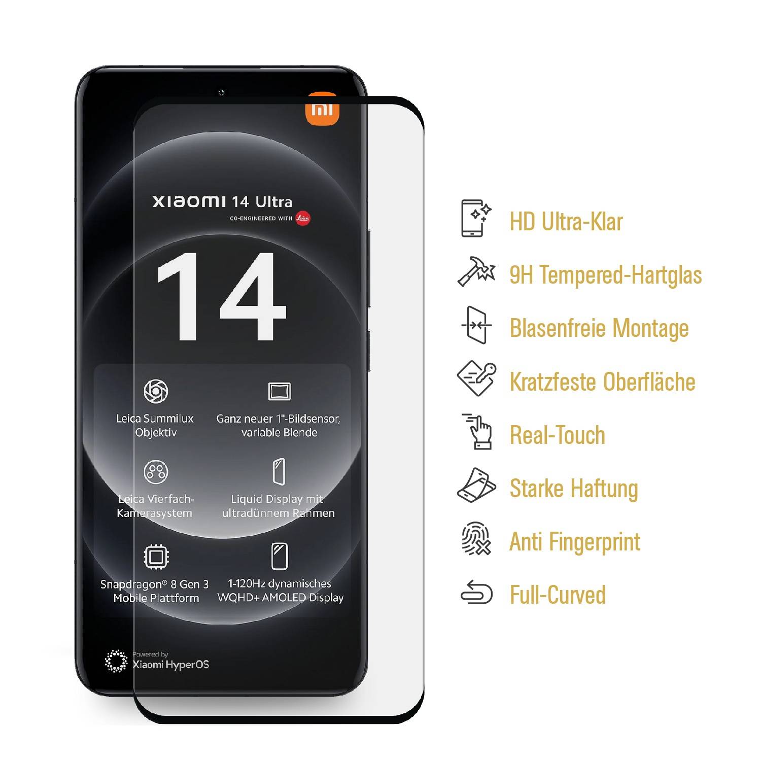 4x 9H Panzerhartglas für Xiaomi 14 Ultra FULL CURVED echtes Tempered 9H Panzerglas Schutzglas Displayschutz Panzerfolie Schutzfolie Screen Protector