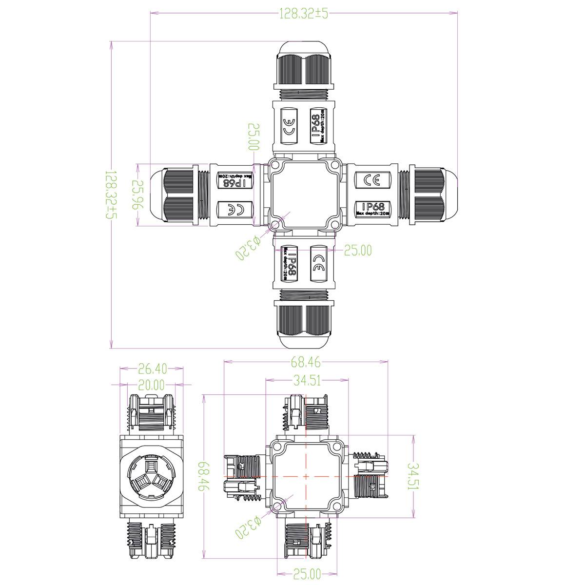 Kabelmuffe Abzweigdose Anschlussbox Kabelverbinder Verteilerdose Anschlußbox Verbindungsdose IP68 Wasserdicht Erdkabel 3-Pin X-Form Zum Klicken