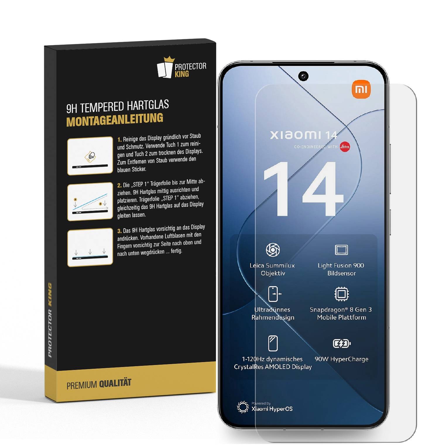 4x 9H Panzerhartglas für Xiaomi 14 3D KLAR Displayschutz Schutzglas Schuzfolie ECHTES TEMPERED Panzerglas Screen Protector
