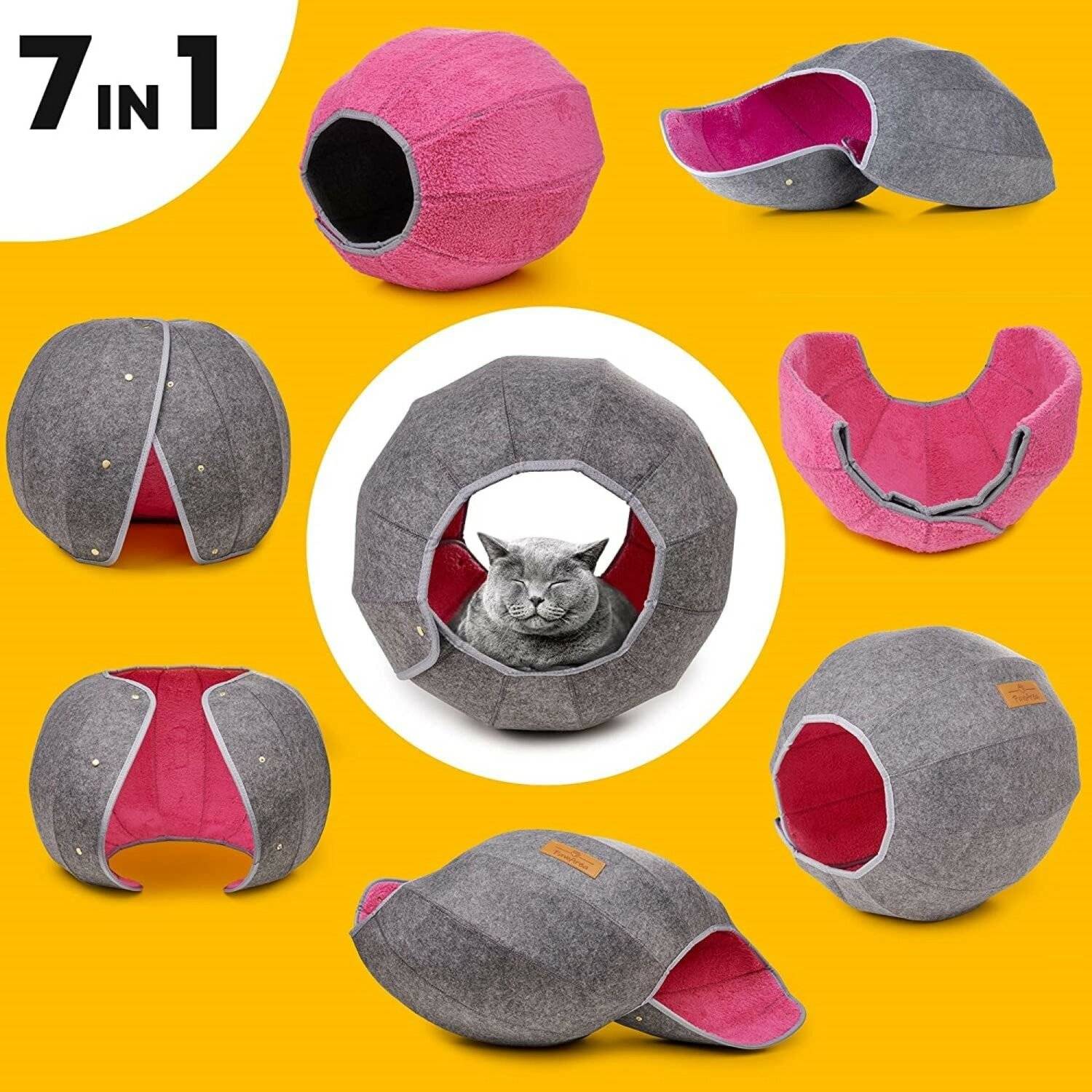 Einstellbarer Katzenkorb zum Schlafen perfekte Kuschelhöhle für Ihre Katze langlebig, stabil & modern Pink/Grau