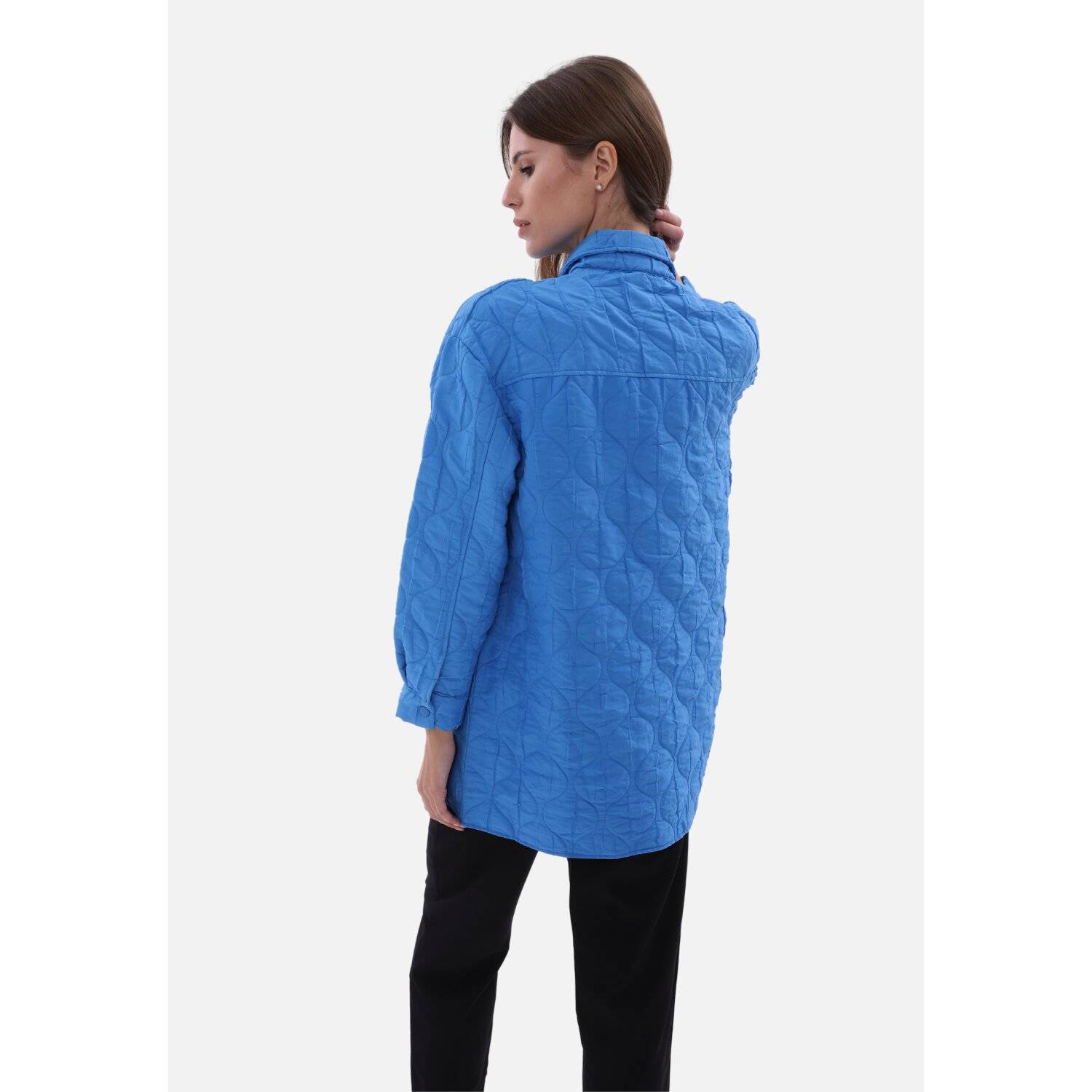 Damen Hemdjacke Stylische One-Size Damenjacke mit Kragen Blau