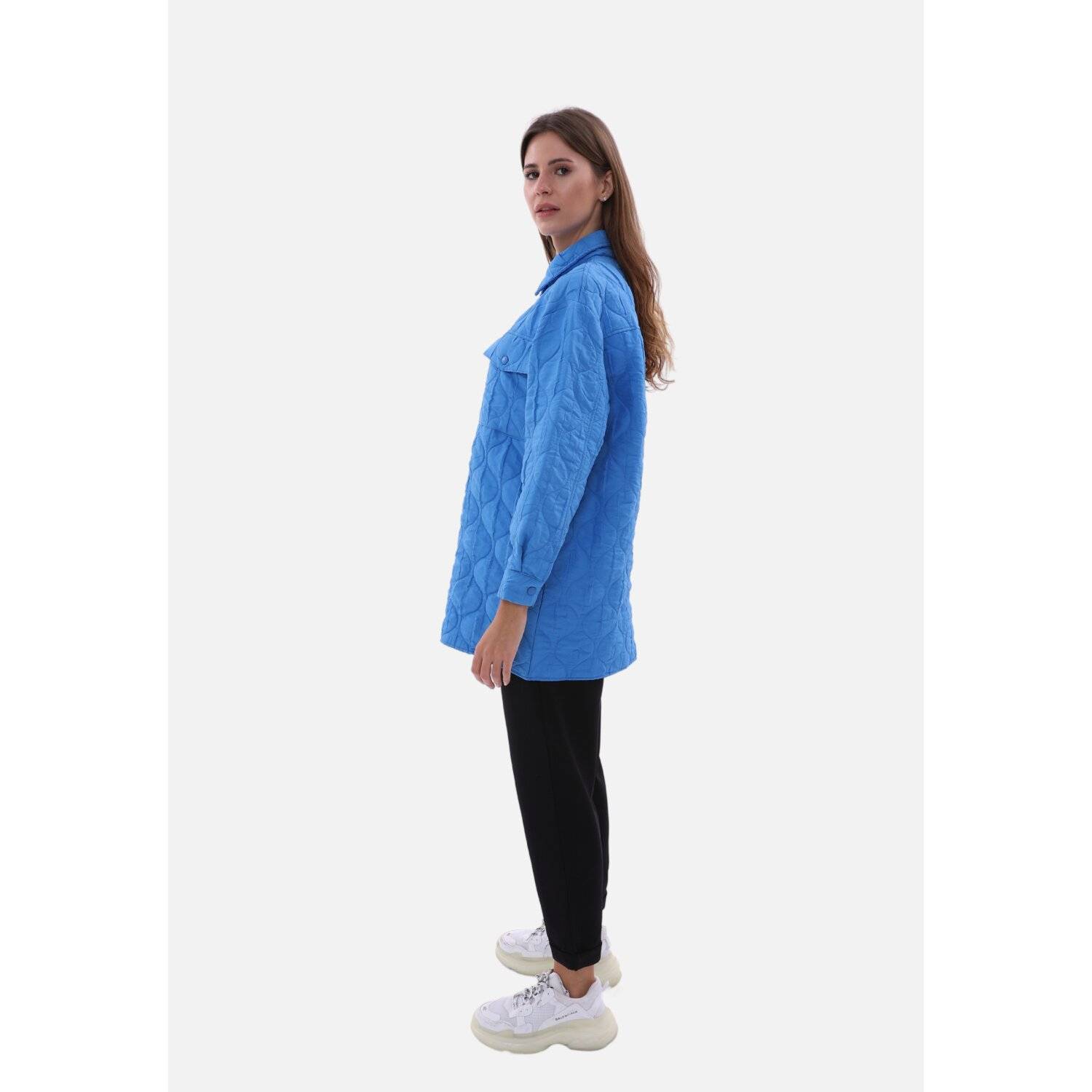 Damen Hemdjacke Stylische One-Size Damenjacke mit Kragen Blau