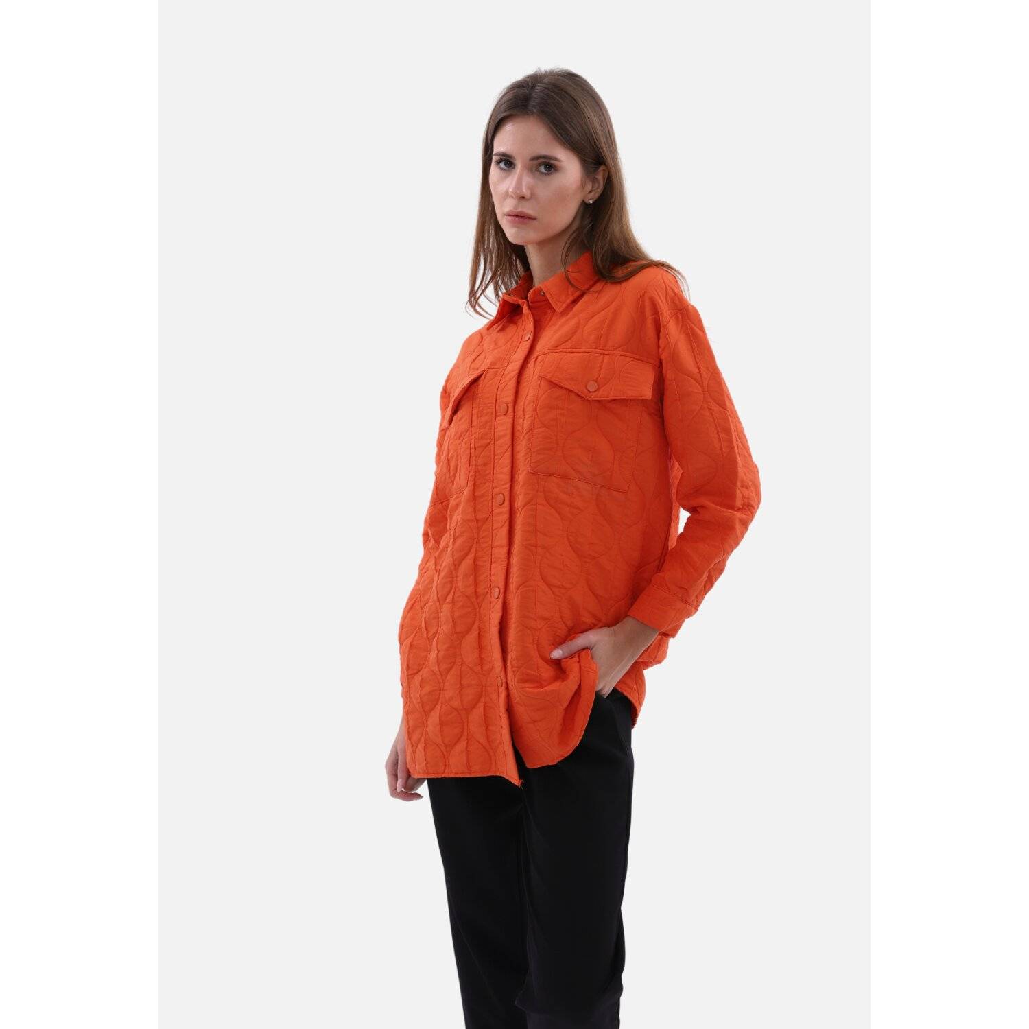 Damen Hemdjacke Stylische One-Size Damenjacke mit Kragen Orange