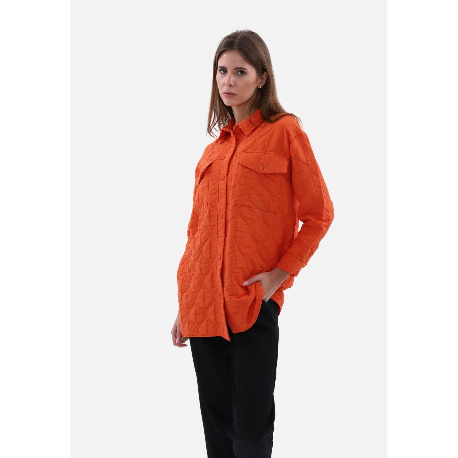 Damen Hemdjacke Stylische One-Size Damenjacke mit Kragen Orange