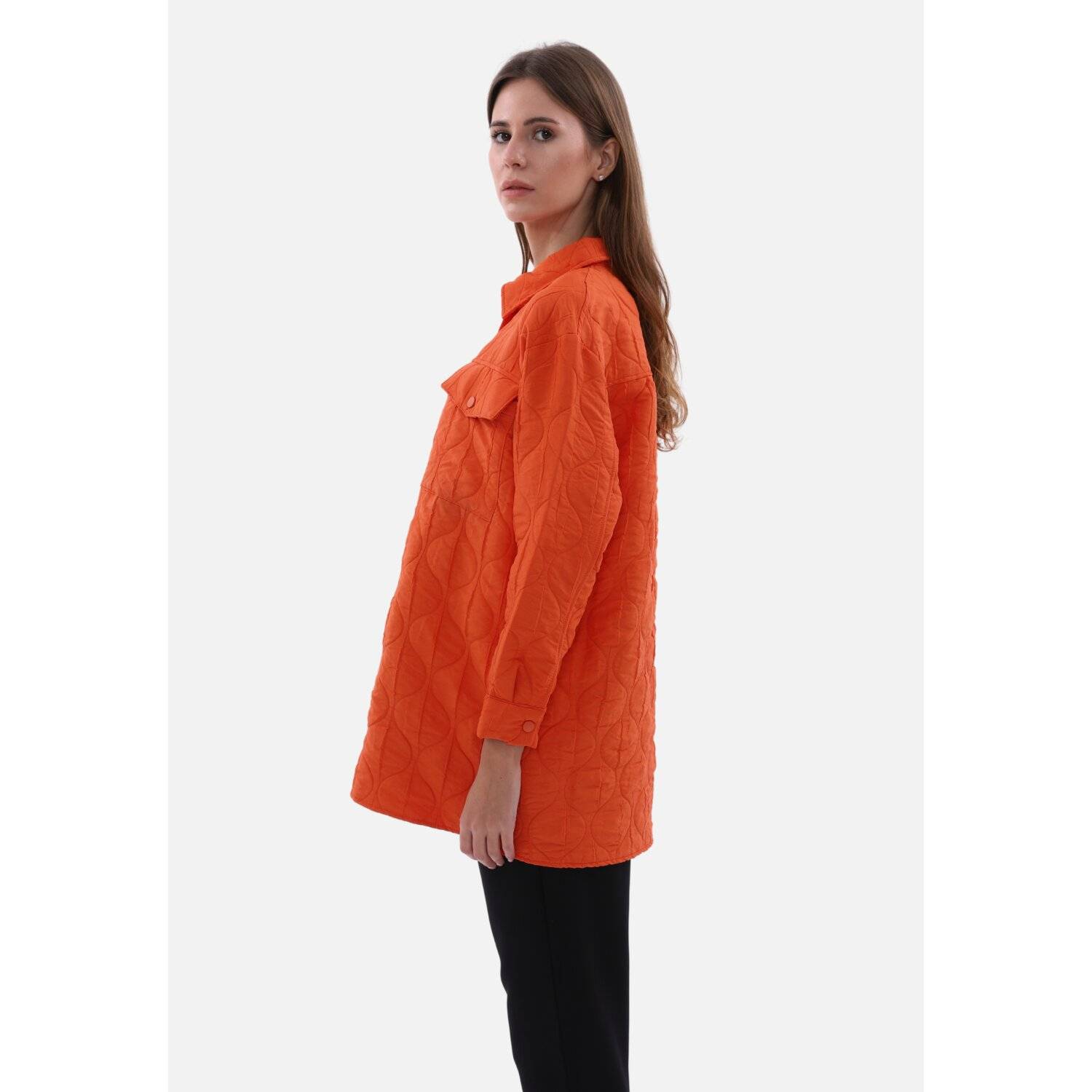 Damen Hemdjacke Stylische One-Size Damenjacke mit Kragen Orange