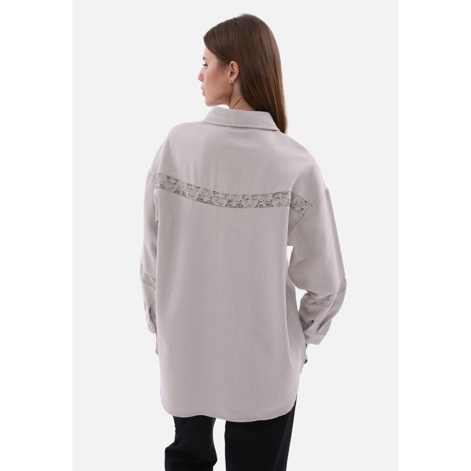 Damenhemd mit Spitze-Details One-Size Blusen Langarm Stein