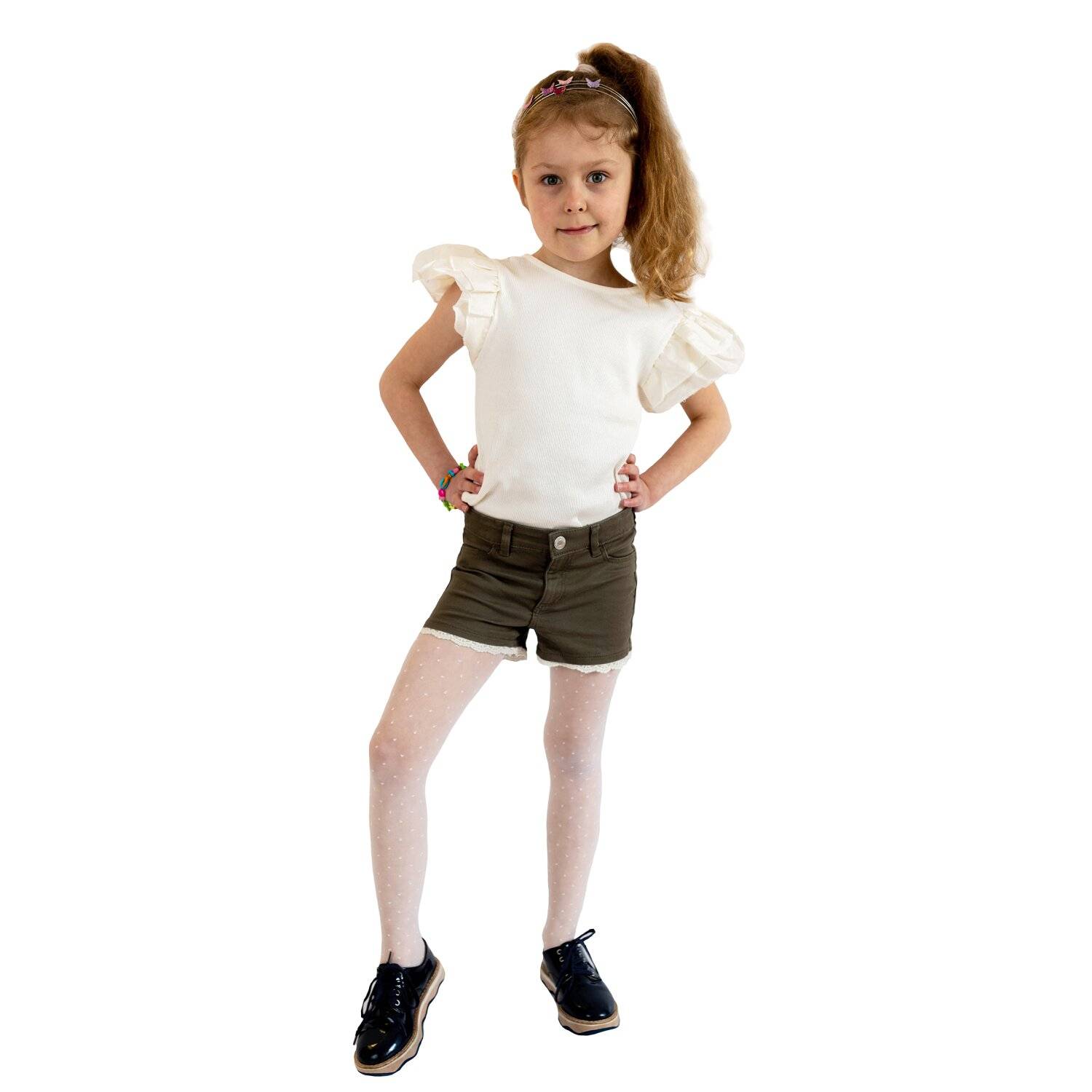 Charmante Kinderstrumpfhose mit Tupfenmuster 20 DEN 104/110 Weiß