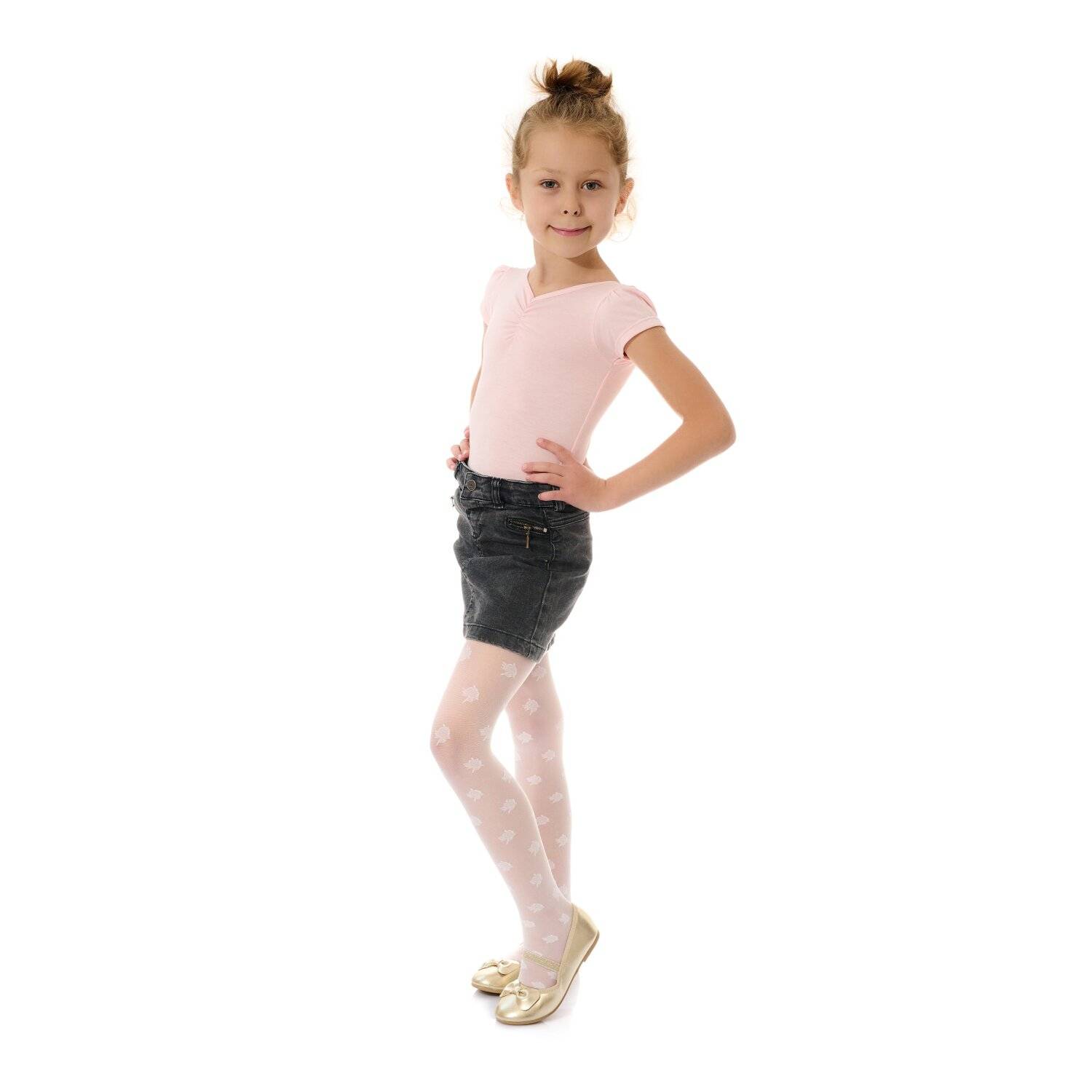 Stilvolle Kindermode: Kinderstrumpfhose mit fröhlichem Rosenmuster 20 DEN Weiß 104/110