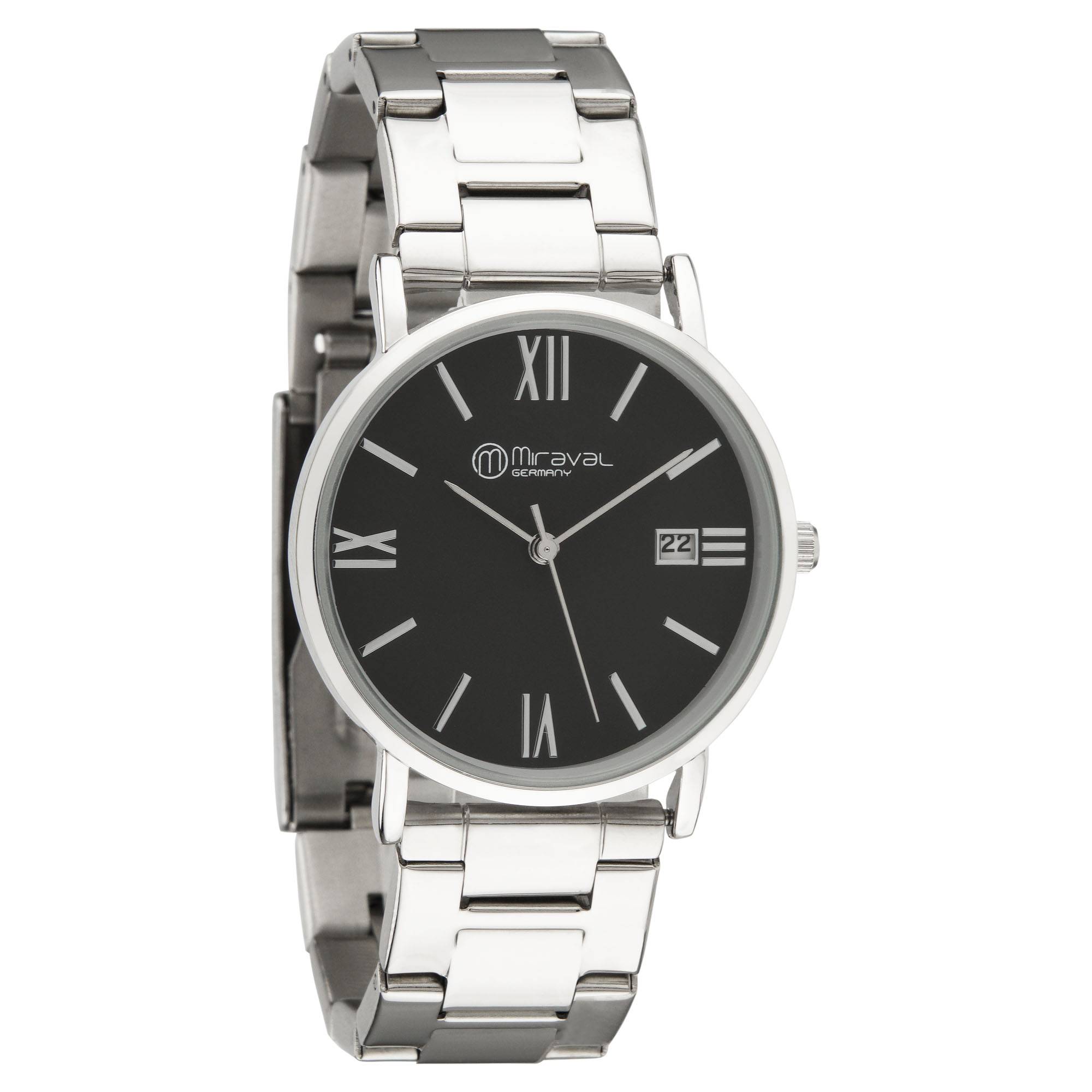 Miraval Armbanduhr mit Datumsanzeige Edelstahlarmband 34 mm japanisches Quarzuhwerk Schwarz 18 mm breit Mineralglas - 2-MV0222-5