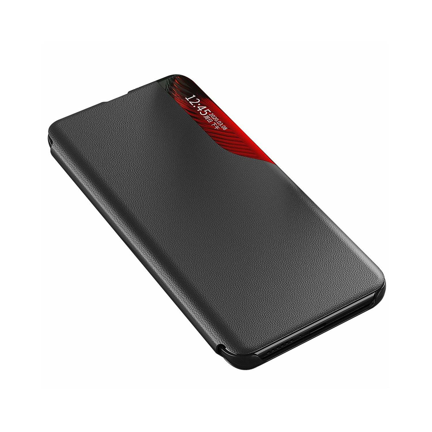 Eco Leather View Hülle mit Klappständer kompatibel mit Xiaomi Redmi 13C / Poco C65 Schwarz