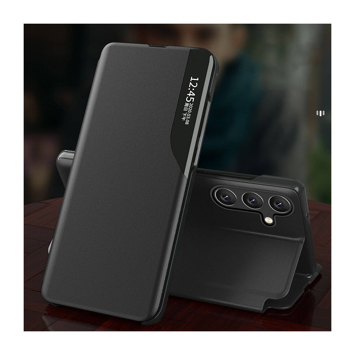 Eco Leather View Hülle mit Klappständer kompatibel mit Xiaomi Redmi 13C / Poco C65 Schwarz