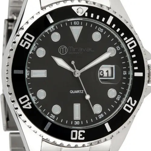 Miraval Herrenarmbanduhr mit Edelstahlarmband 43 mm Datumsanazeige Lupe japanisches Quarzuhrwerk 21 mm breit Klassich Modern Männer Schwarz Miraval Herrenarmbanduhr mit Edelstahlarmband 43 mm Datumsanazeige Lupe japanisches Quarzuhrwerk 21 mm breit Klassich Modern Männer Schwarz