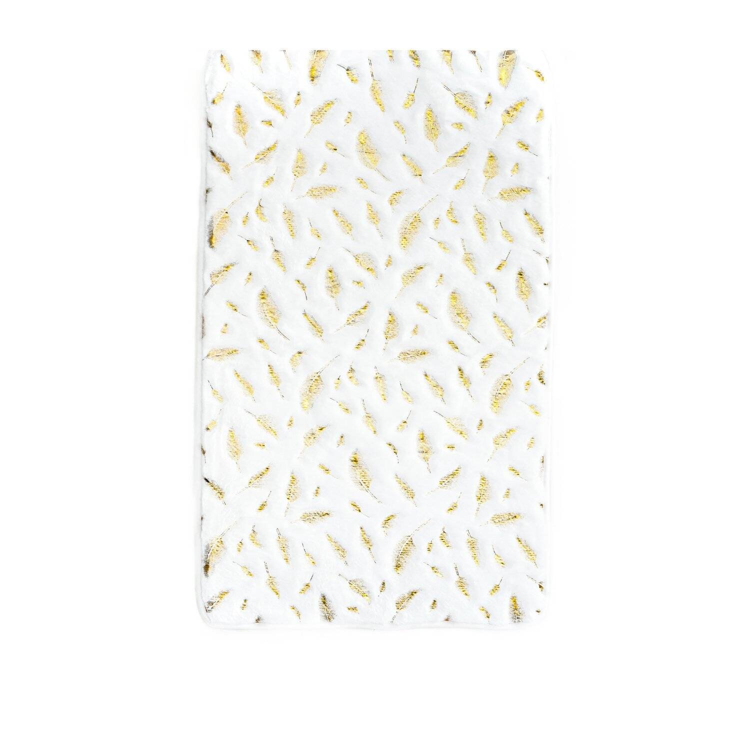3 teiliges Badematten-Set mit Federmotiv aus Polyester Rutschfest und Waschbar Weiß