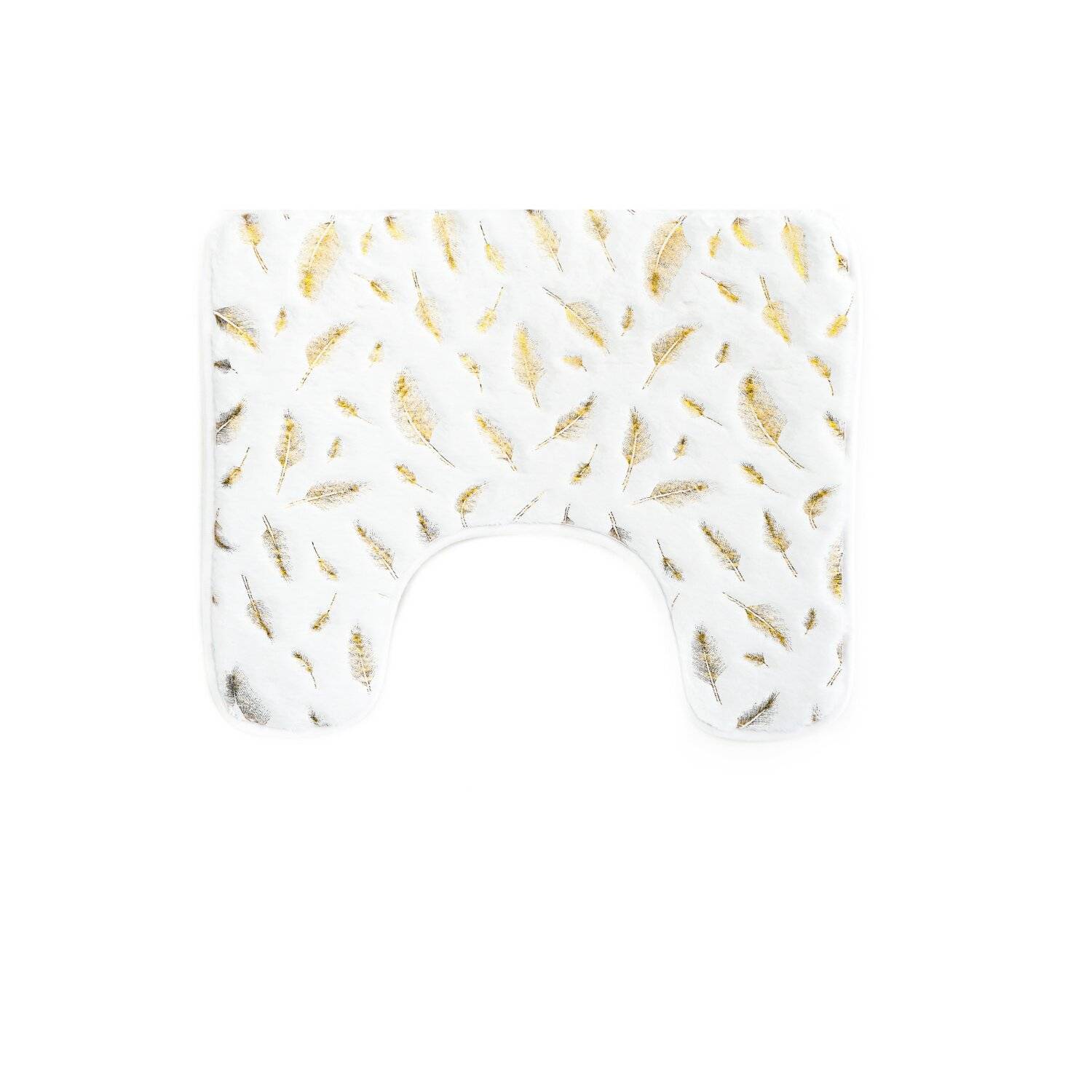 3 teiliges Badematten-Set mit Federmotiv aus Polyester Rutschfest und Waschbar Weiß