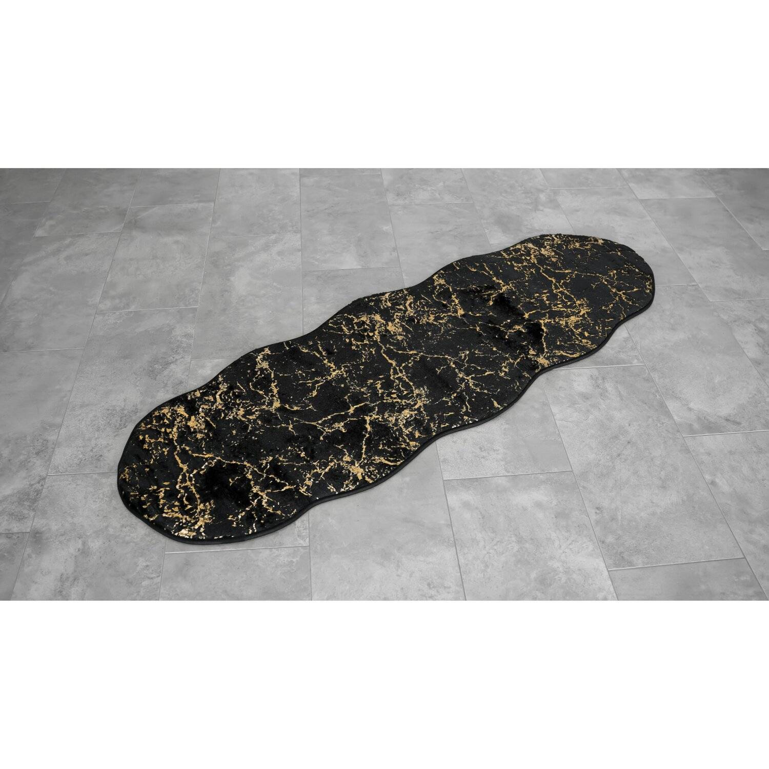 Trendmax Badematte mit Marmormotiv Rutschfest Waschbar mit wellige Umrandung Schwarz/Gold