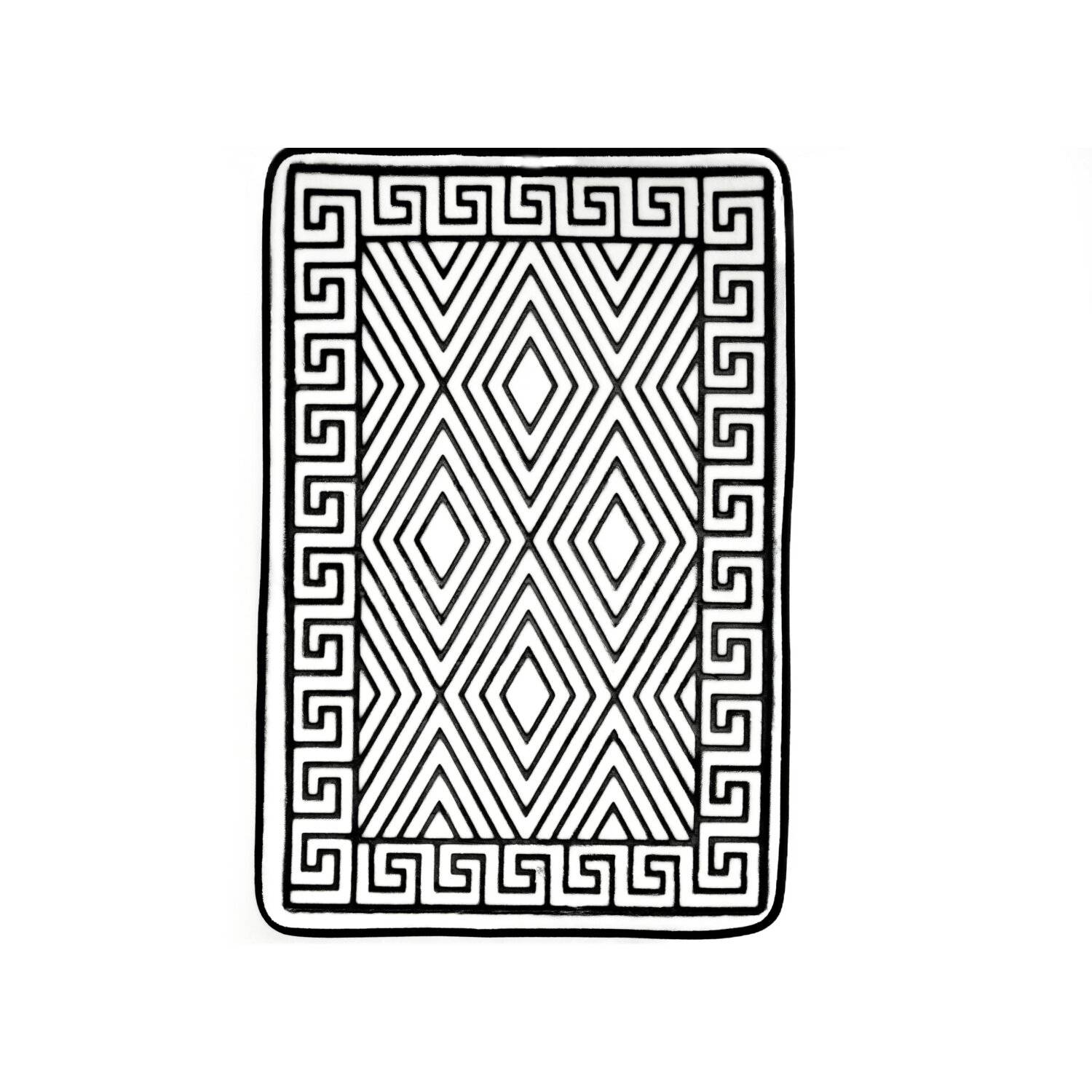 3 Teiliges Badematten-Set mit Muster aus Polyester Rutschfest und Waschbar Schwarz