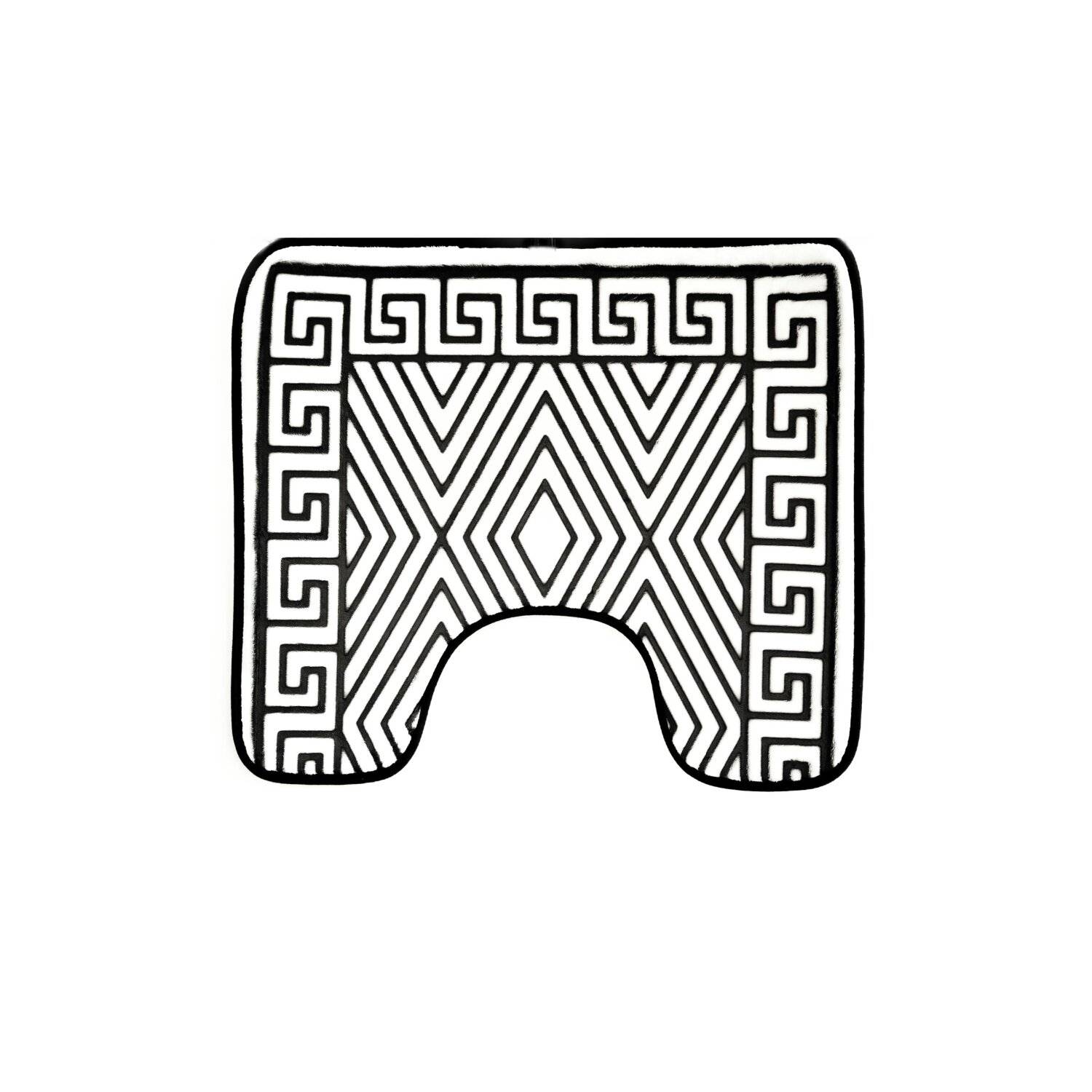 3 Teiliges Badematten-Set mit Muster aus Polyester Rutschfest und Waschbar Schwarz