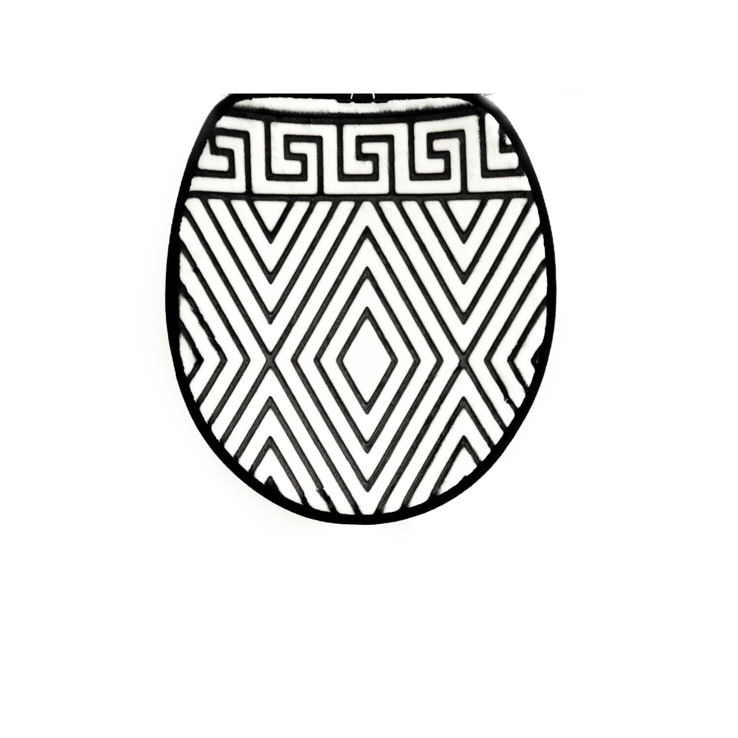 3 Teiliges Badematten-Set mit Muster aus Polyester Rutschfest und Waschbar Schwarz