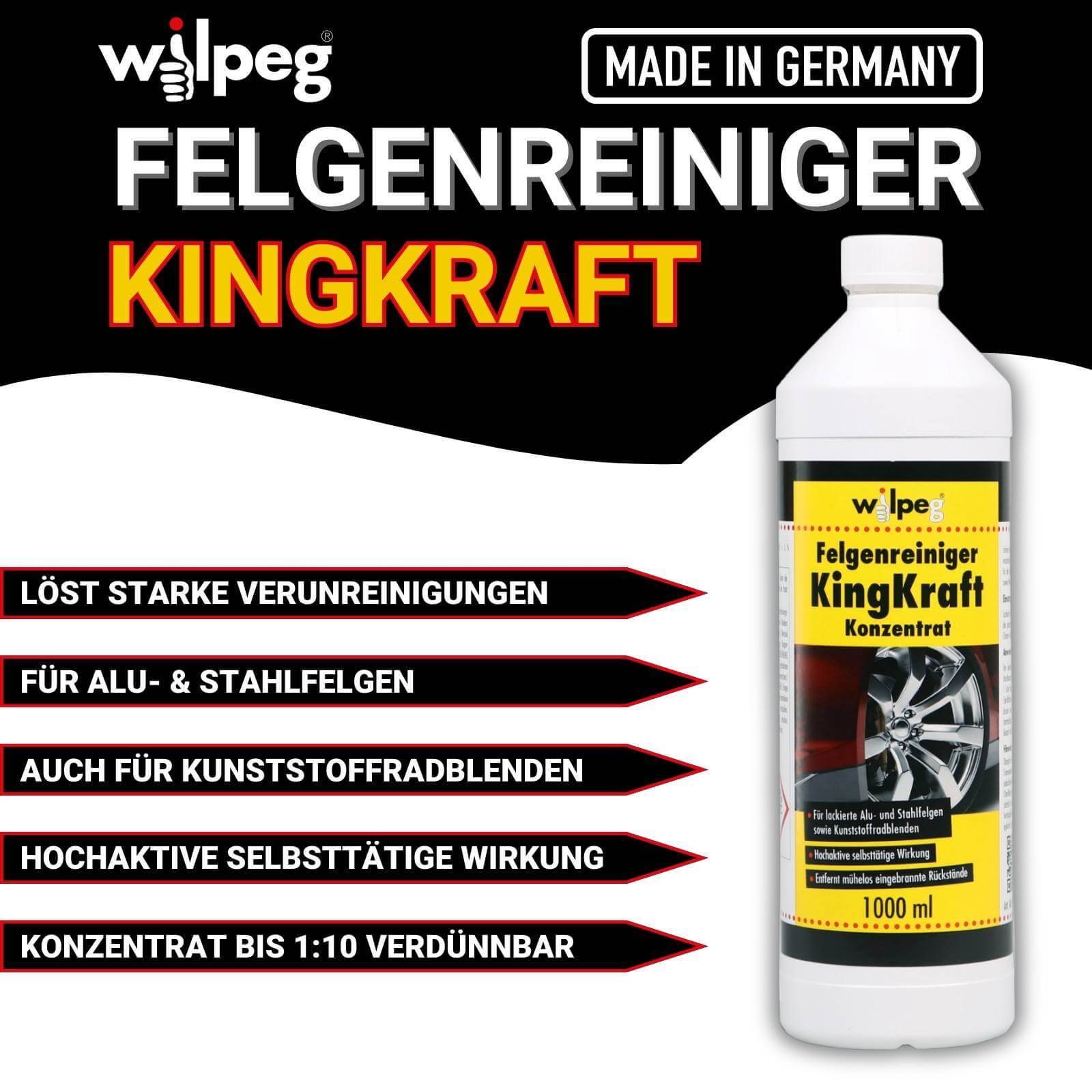 Wilpeg Felgenreiniger Konzentrat KingKraft 2x 1 Liter inkl. Sprühflasche 500 ml