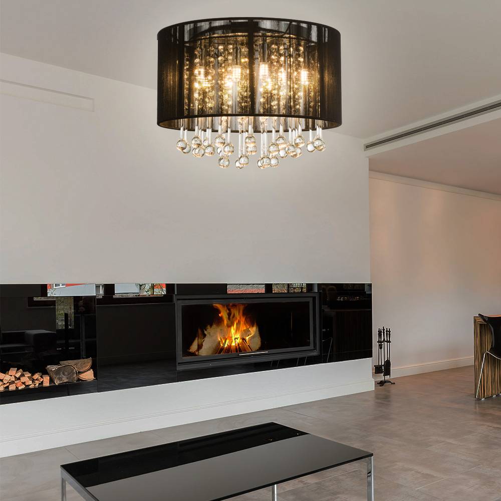 LED Decken Hänge Leuchte Glas Kristall Wohn Zimmer Pendel Lampe Seide schwarz