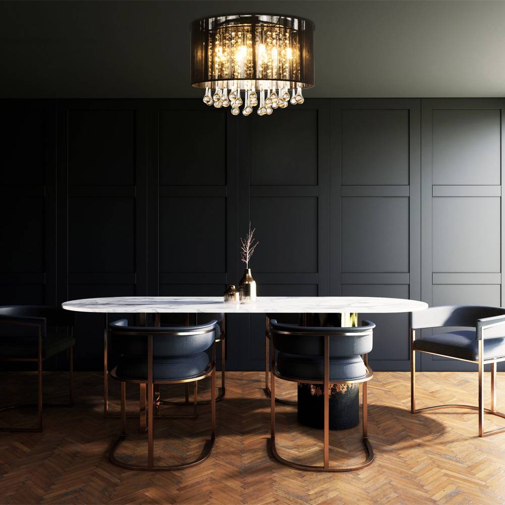 LED Decken Hänge Leuchte Glas Kristall Wohn Zimmer Pendel Lampe Seide schwarz