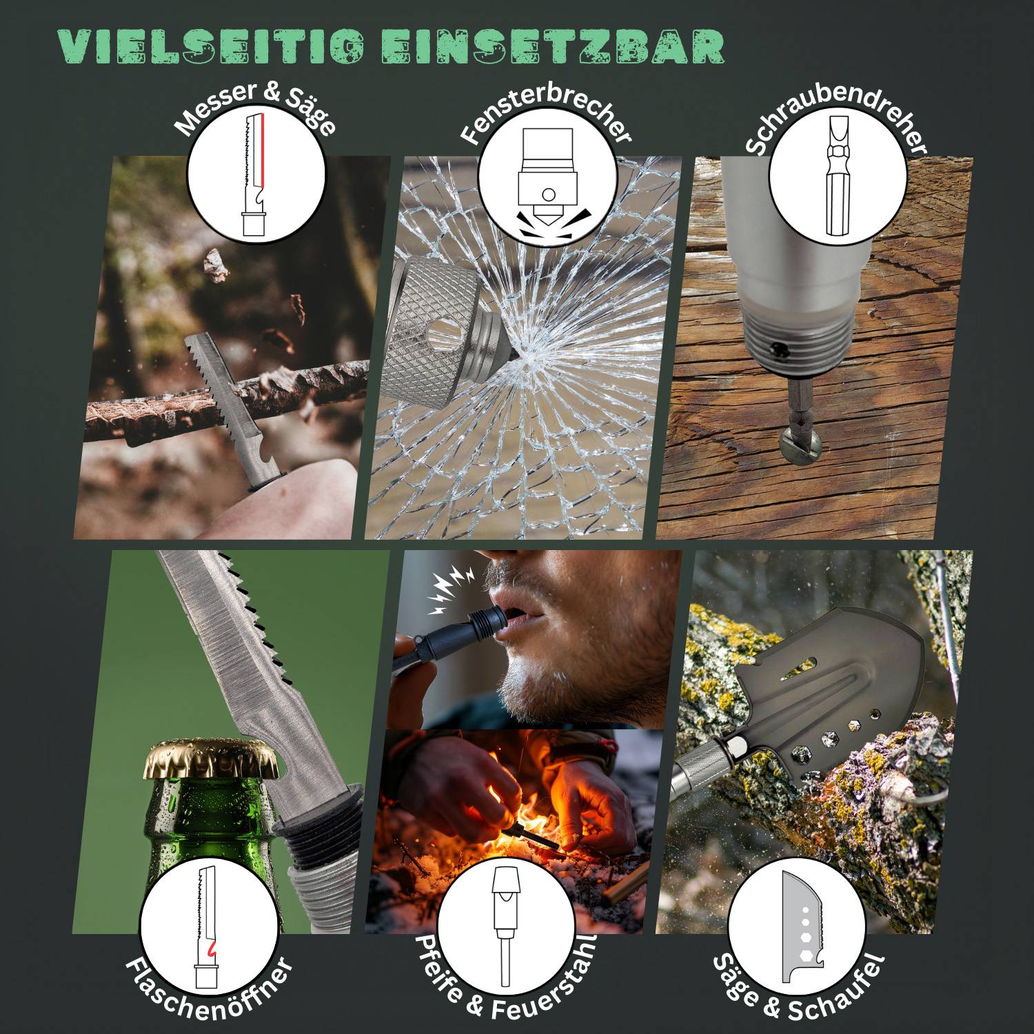 Berger & Schröter Klappspaten, Outdoor Schaufel, Multifunktionsspaten lang