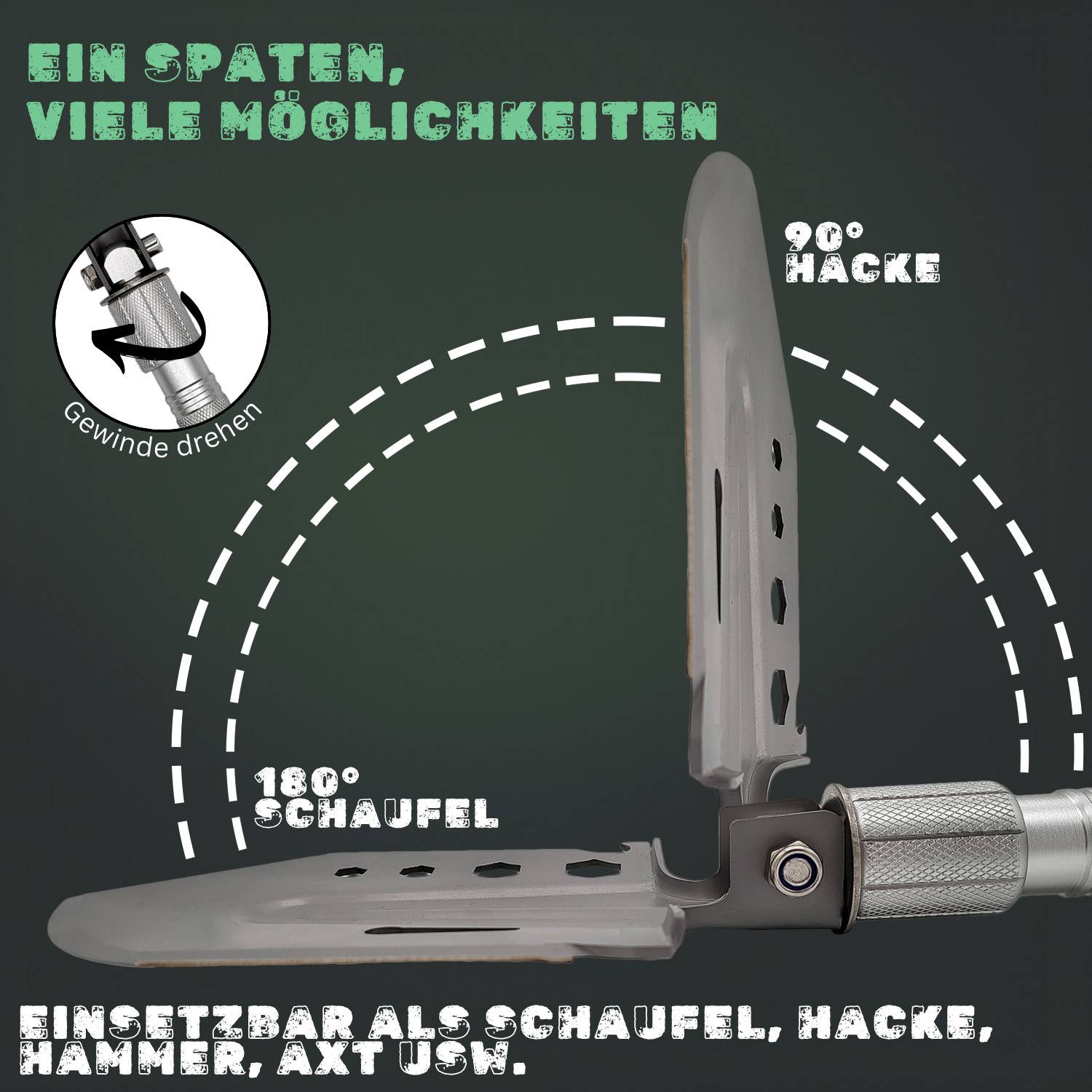 Berger & Schröter Klappspaten, Outdoor Schaufel, Multifunktionsspaten lang