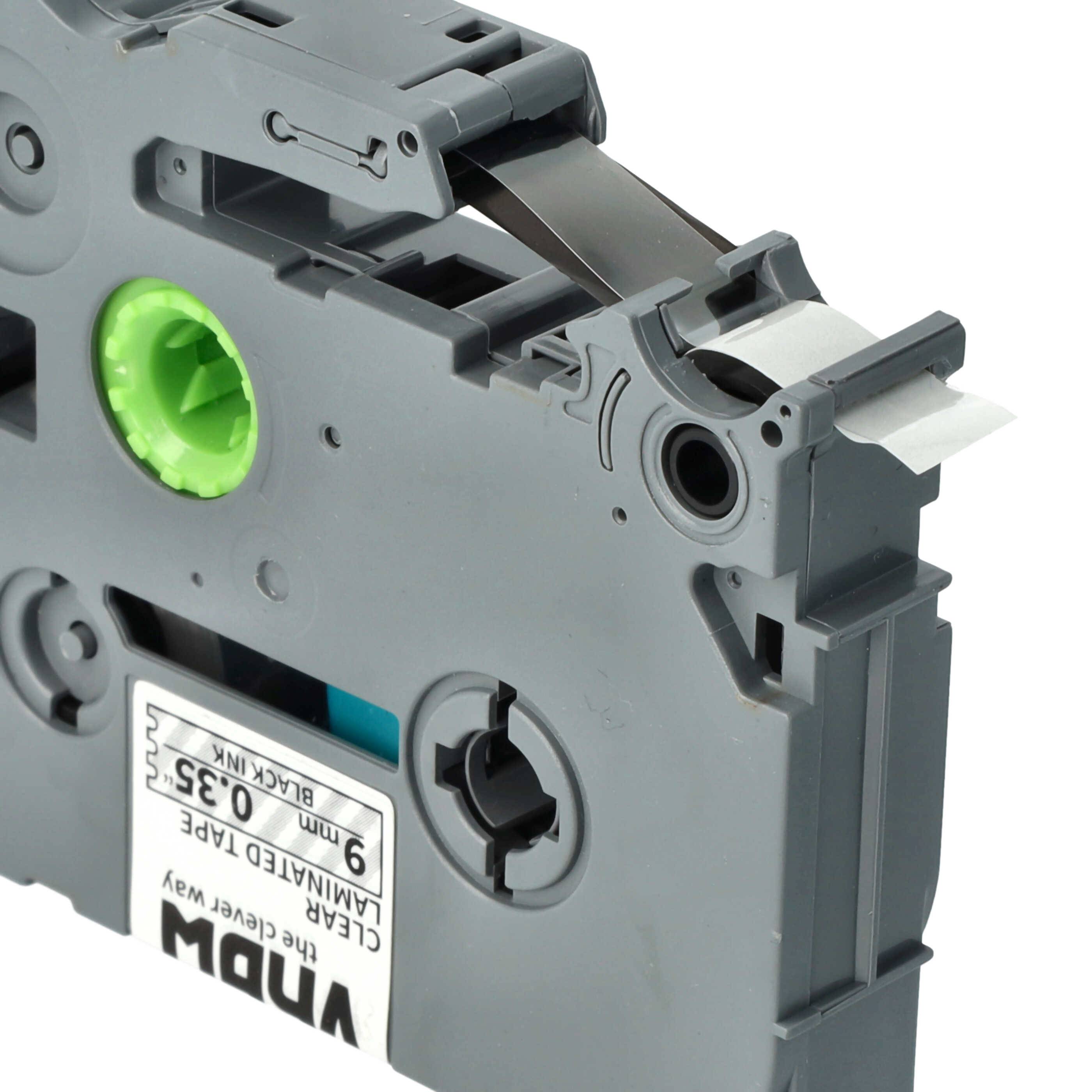 vhbw Schriftband-Kassette kompatibel mit Brother PT 9600, 9400, 9700PC, 9800PCN, D200, D200VP Etiketten-Drucker 8m x 9mm Schwarz auf Transparent