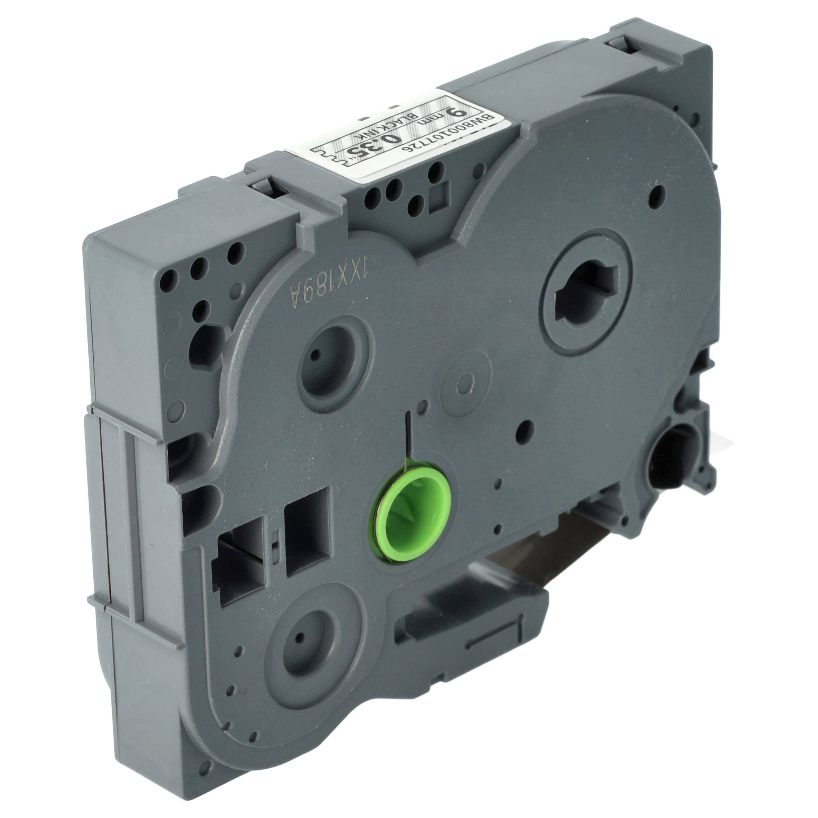 vhbw Schriftband-Kassette kompatibel mit Brother PT 9600, 9400, 9700PC, 9800PCN, D200, D200VP Etiketten-Drucker 8m x 9mm Schwarz auf Transparent